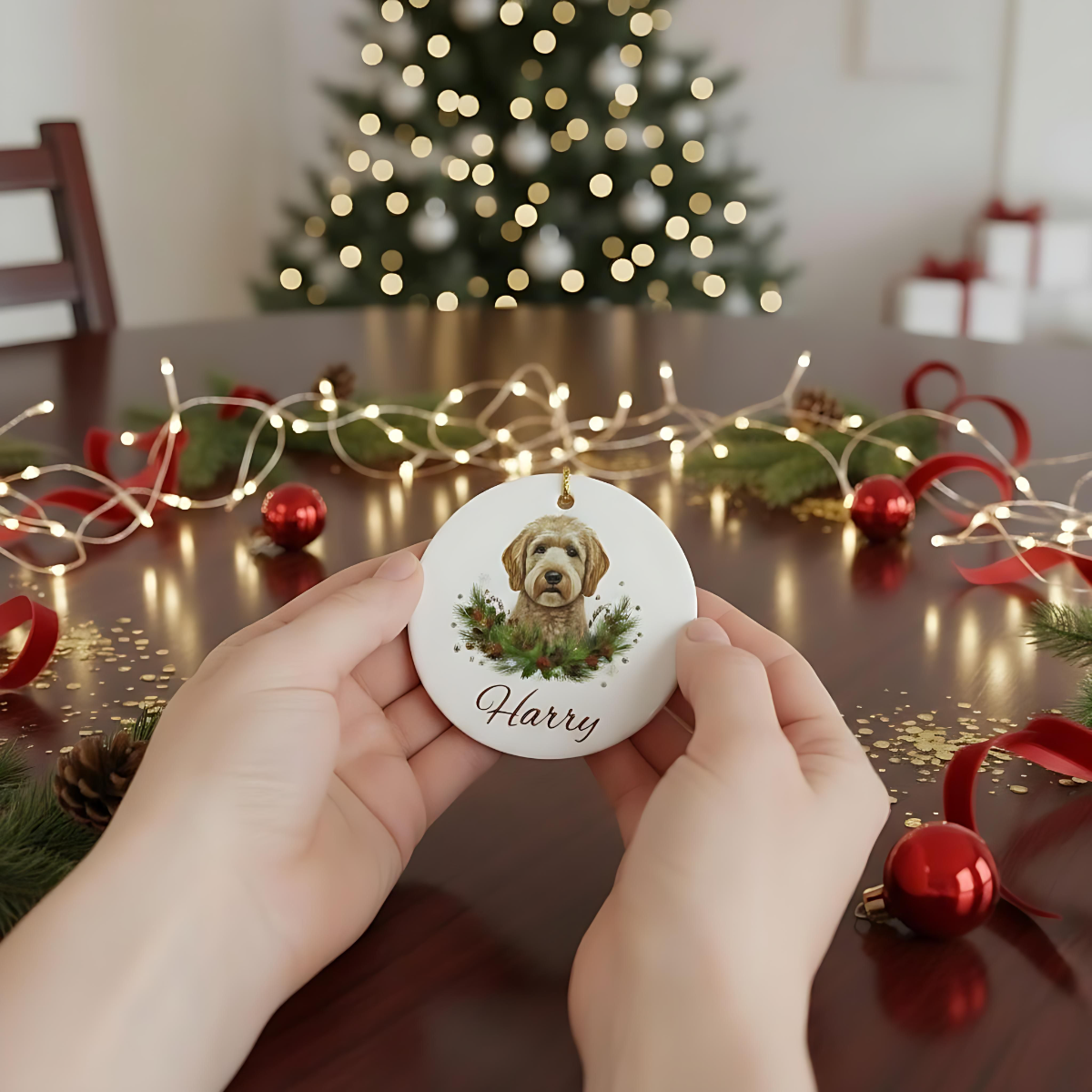 Personalized Doodle Christmas Ornament | Custom Doodle Dog Name Ceramic Keepsake | Doodle Dog Gift