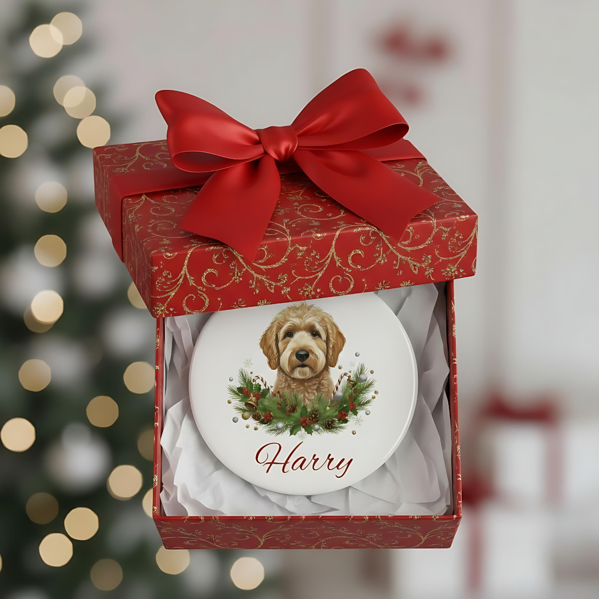 Personalized Doodle Christmas Ornament | Custom Doodle Dog Name Ceramic Keepsake | Doodle Dog Gift