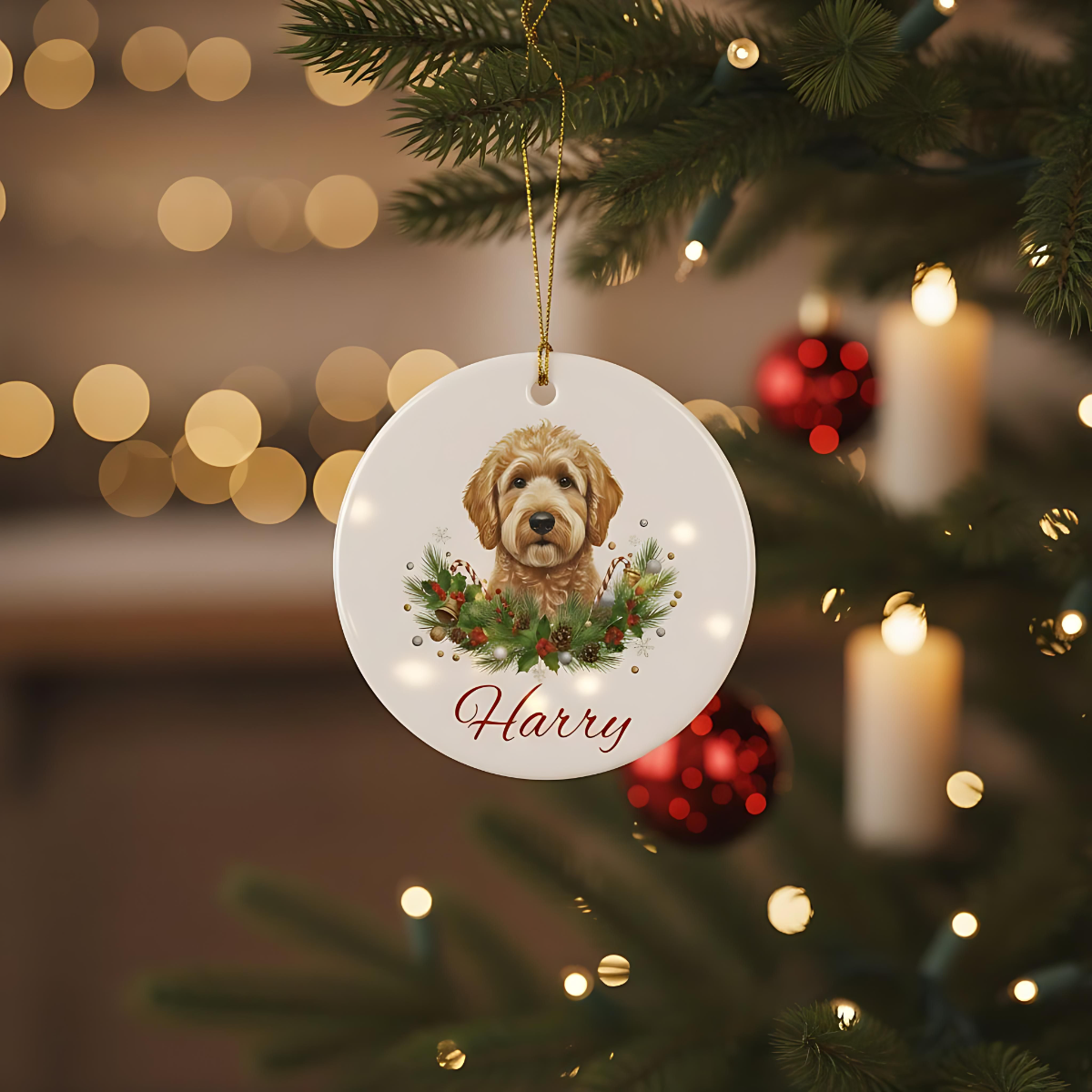 Personalized Doodle Christmas Ornament | Custom Doodle Dog Name Ceramic Keepsake | Doodle Dog Gift