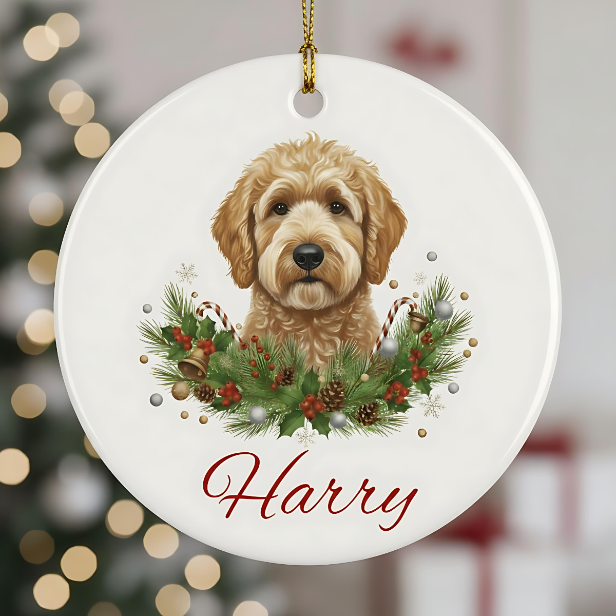Personalized Doodle Christmas Ornament | Custom Doodle Dog Name Ceramic Keepsake | Doodle Dog Gift
