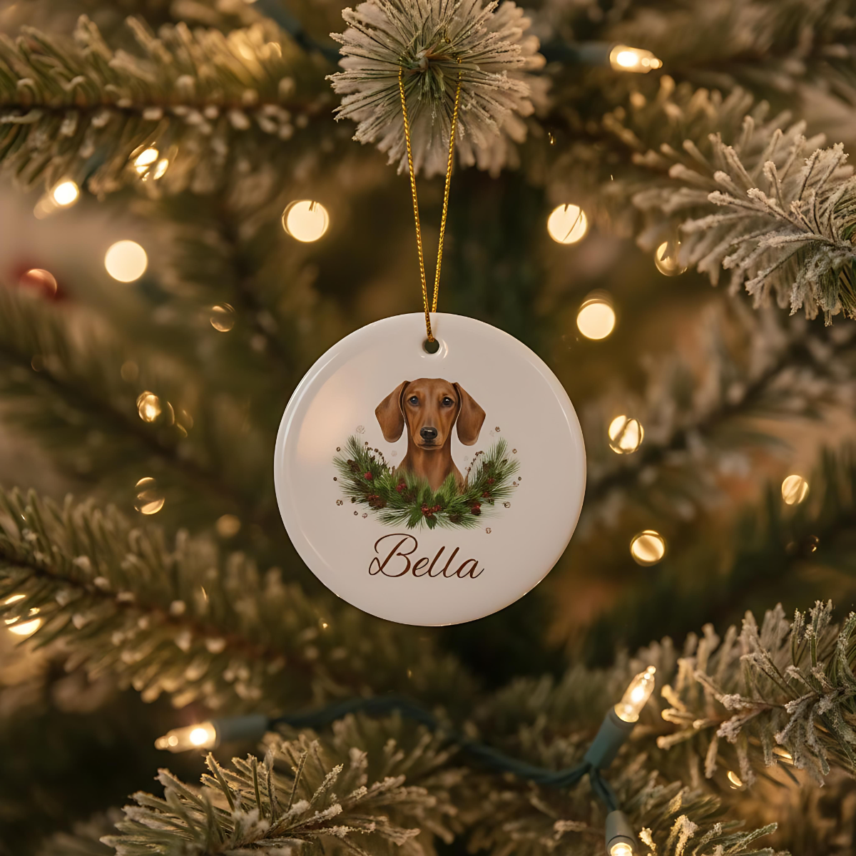 Personalized Dachshund Christmas Ornament | Custom Doxie Dog Name Ceramic Keepsake | Wiener Dog Gift