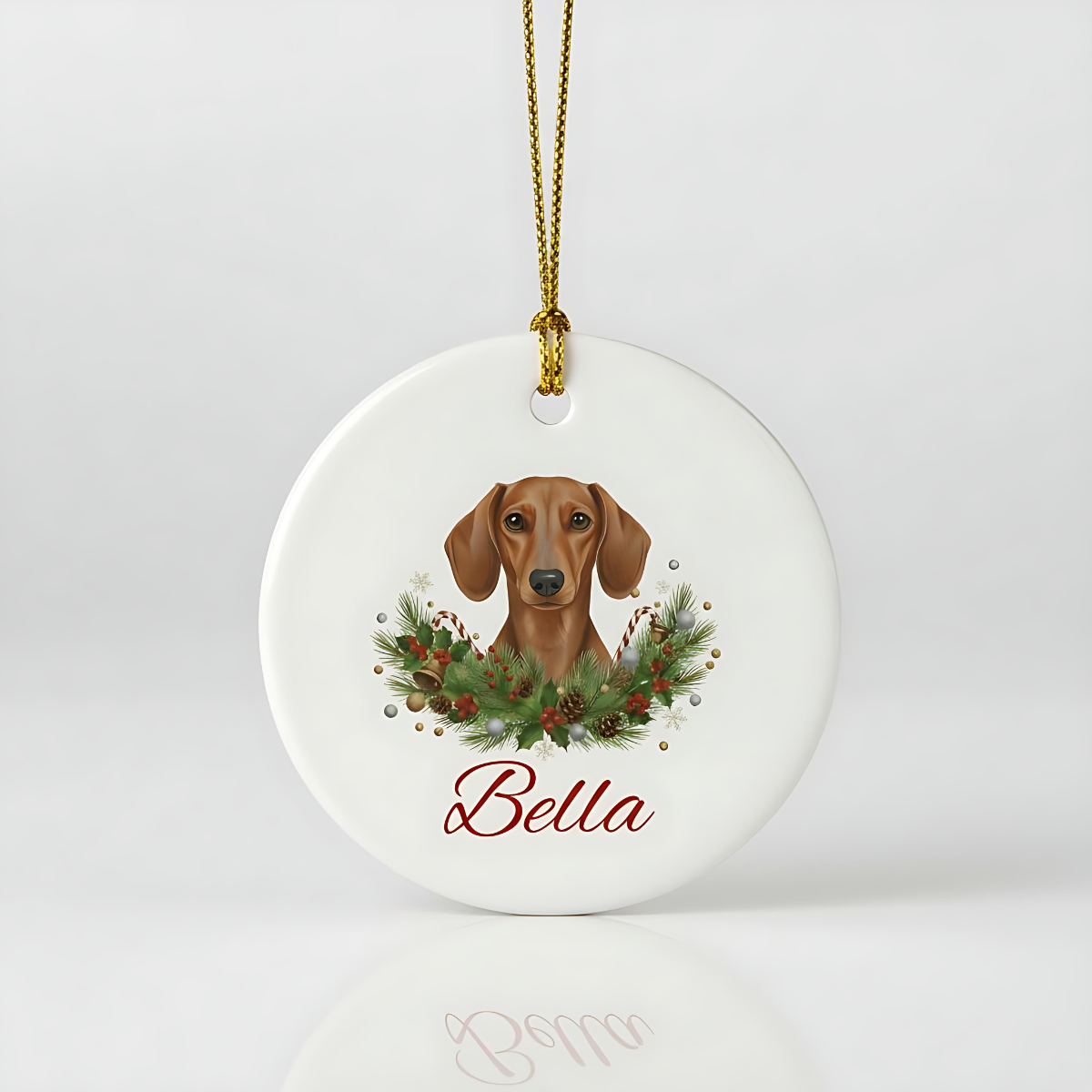 Personalized Dachshund Christmas Ornament | Custom Doxie Dog Name Ceramic Keepsake | Wiener Dog Gift