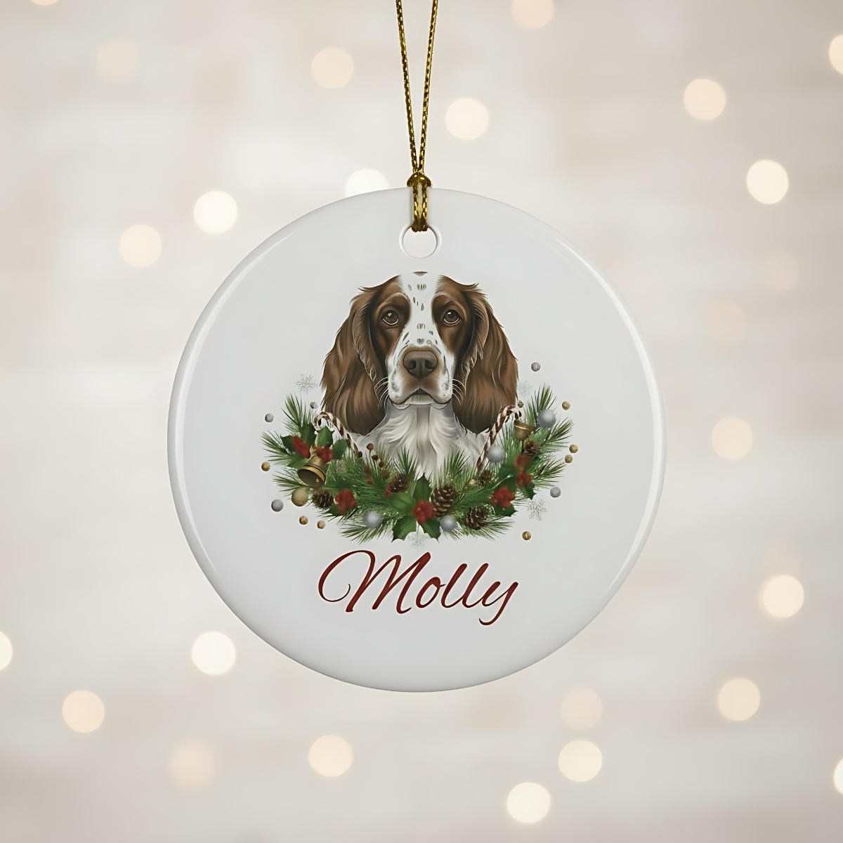 Personalized Springer Spaniel Christmas Ornament | Custom English Springer Spaniel Dog Name Ceramic Keepsake | Spaniel Gift