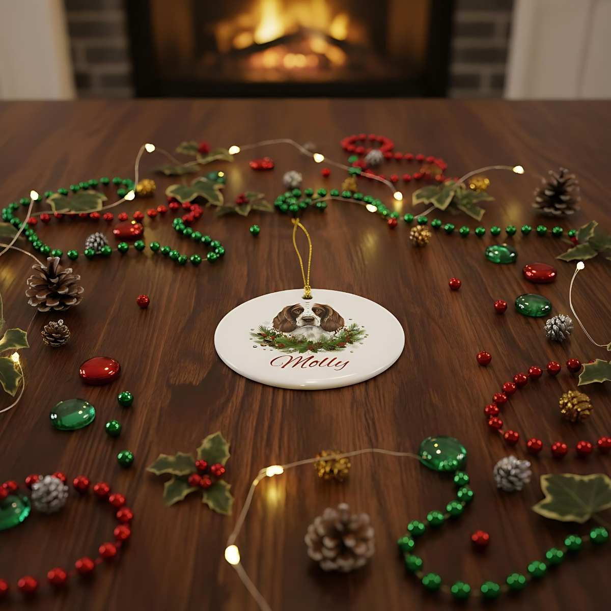 Personalized Springer Spaniel Christmas Ornament | Custom English Springer Spaniel Dog Name Ceramic Keepsake | Spaniel Gift