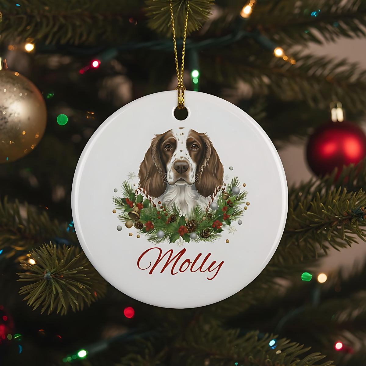 Personalized Springer Spaniel Christmas Ornament | Custom English Springer Spaniel Dog Name Ceramic Keepsake | Spaniel Gift