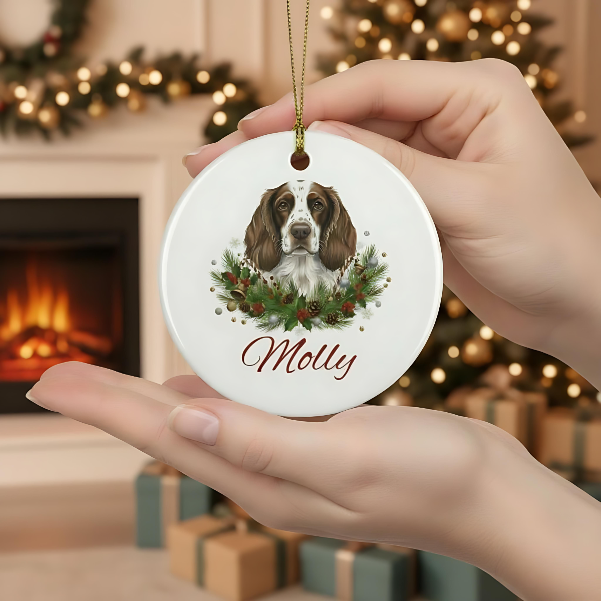Personalized Springer Spaniel Christmas Ornament | Custom English Springer Spaniel Dog Name Ceramic Keepsake | Spaniel Gift
