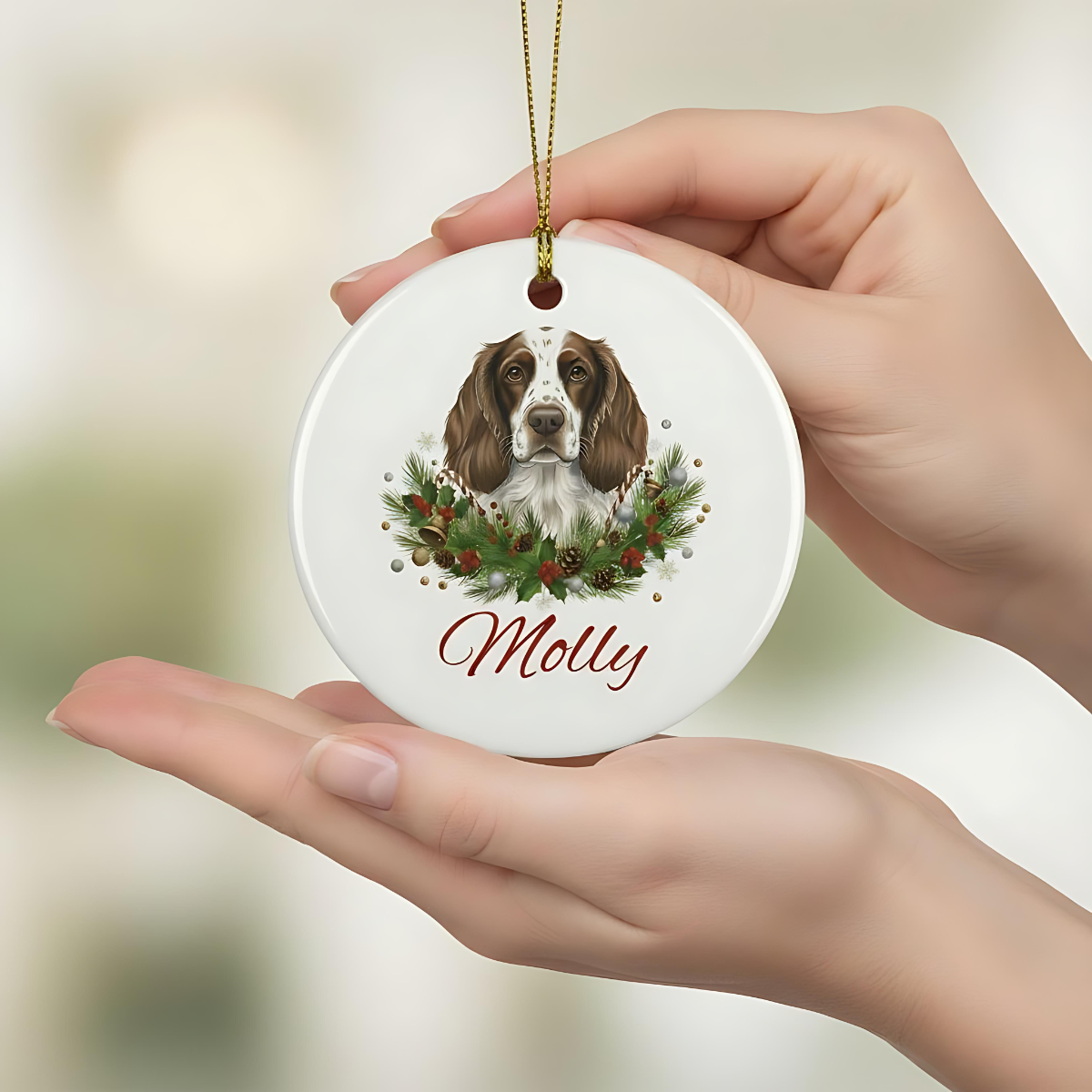 Personalized Springer Spaniel Christmas Ornament | Custom English Springer Spaniel Dog Name Ceramic Keepsake | Spaniel Gift