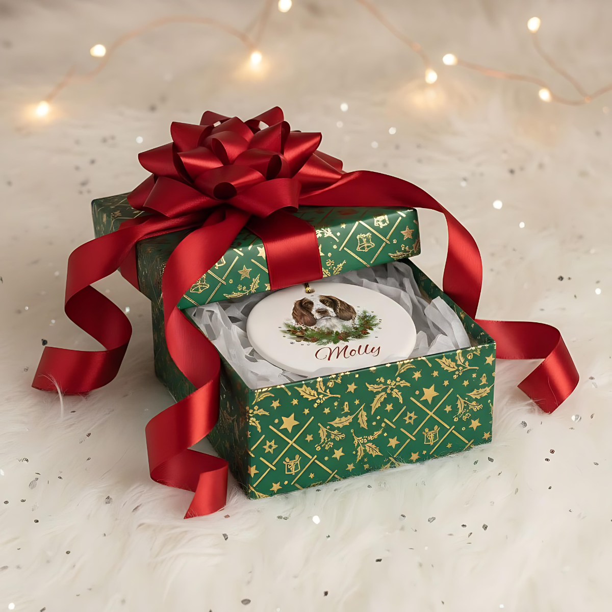 Personalized Springer Spaniel Christmas Ornament | Custom English Springer Spaniel Dog Name Ceramic Keepsake | Spaniel Gift