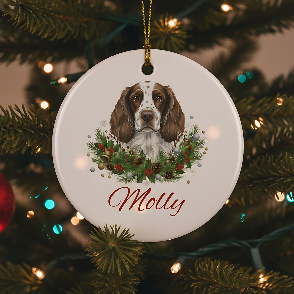 Personalized Springer Spaniel Christmas Ornament | Custom English Springer Spaniel Dog Name Ceramic Keepsake | Spaniel Gift