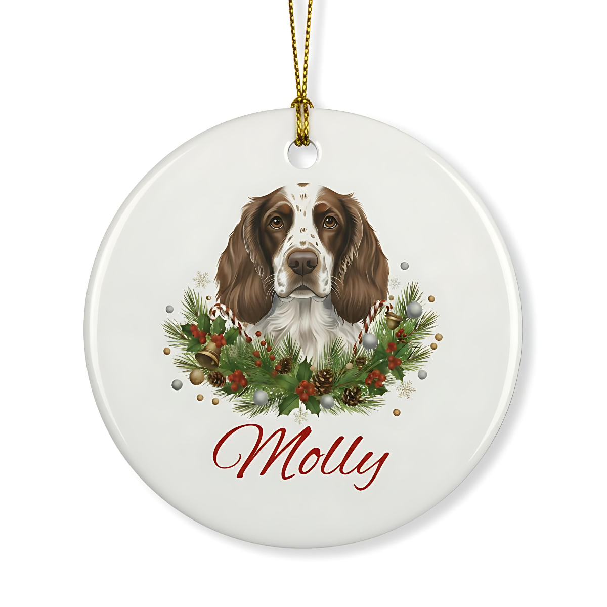 Personalized Springer Spaniel Christmas Ornament | Custom English Springer Spaniel Dog Name Ceramic Keepsake | Spaniel Gift