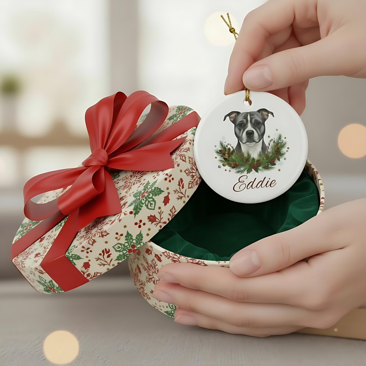 Personalized Staffie Christmas Ornament | Custom Staffordshire Bull Terrier Dog Name Ceramic Keepsake | Staffy Gift