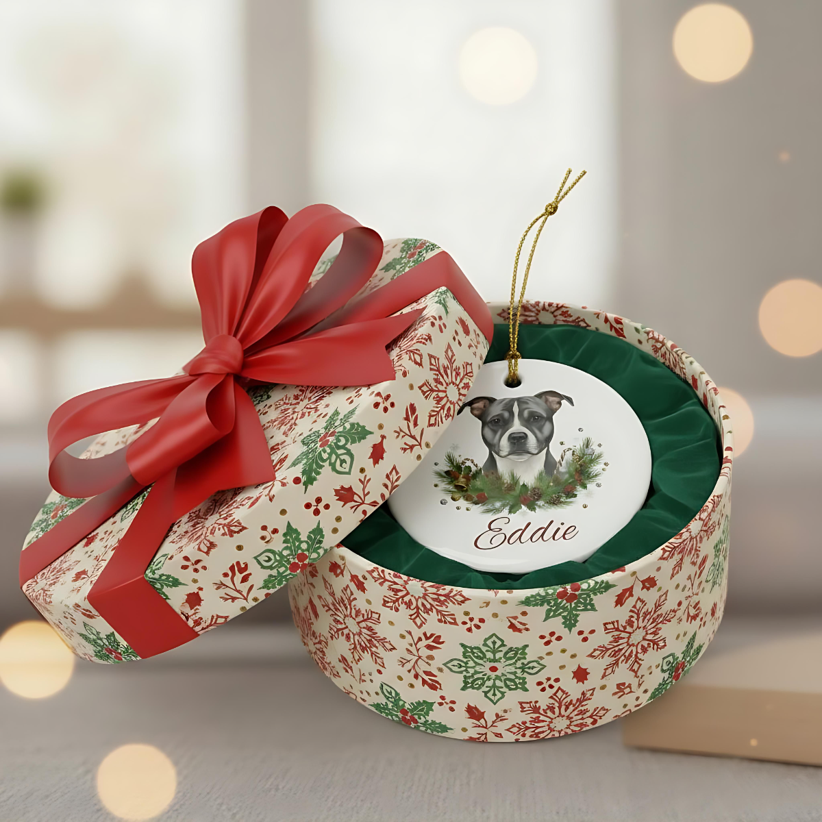 Personalized Staffie Christmas Ornament | Custom Staffordshire Bull Terrier Dog Name Ceramic Keepsake | Staffy Gift