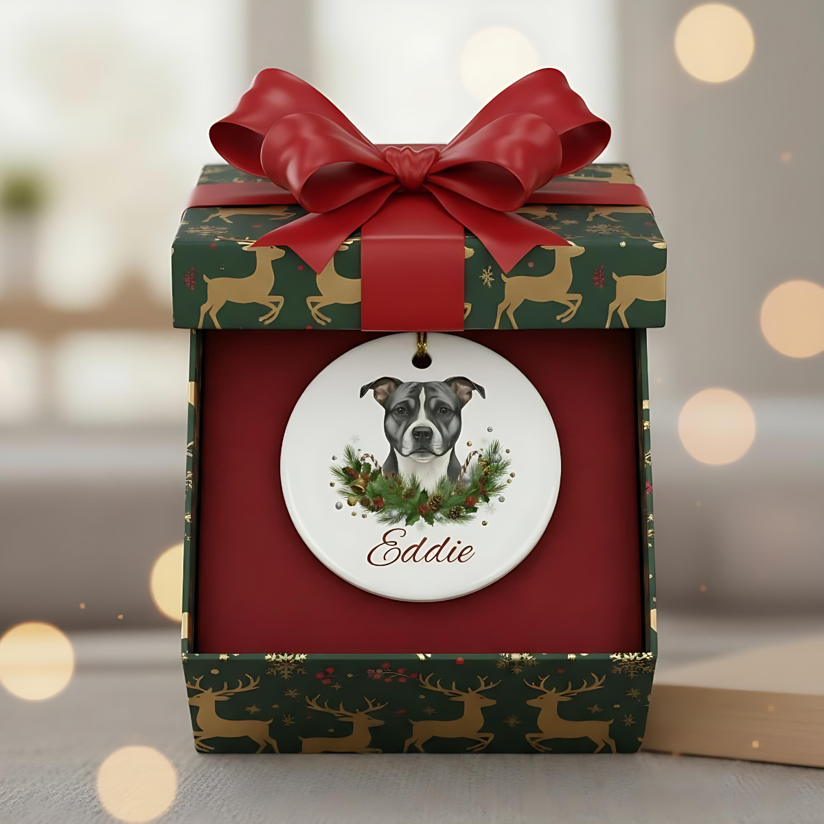 Personalized Staffie Christmas Ornament | Custom Staffordshire Bull Terrier Dog Name Ceramic Keepsake | Staffy Gift