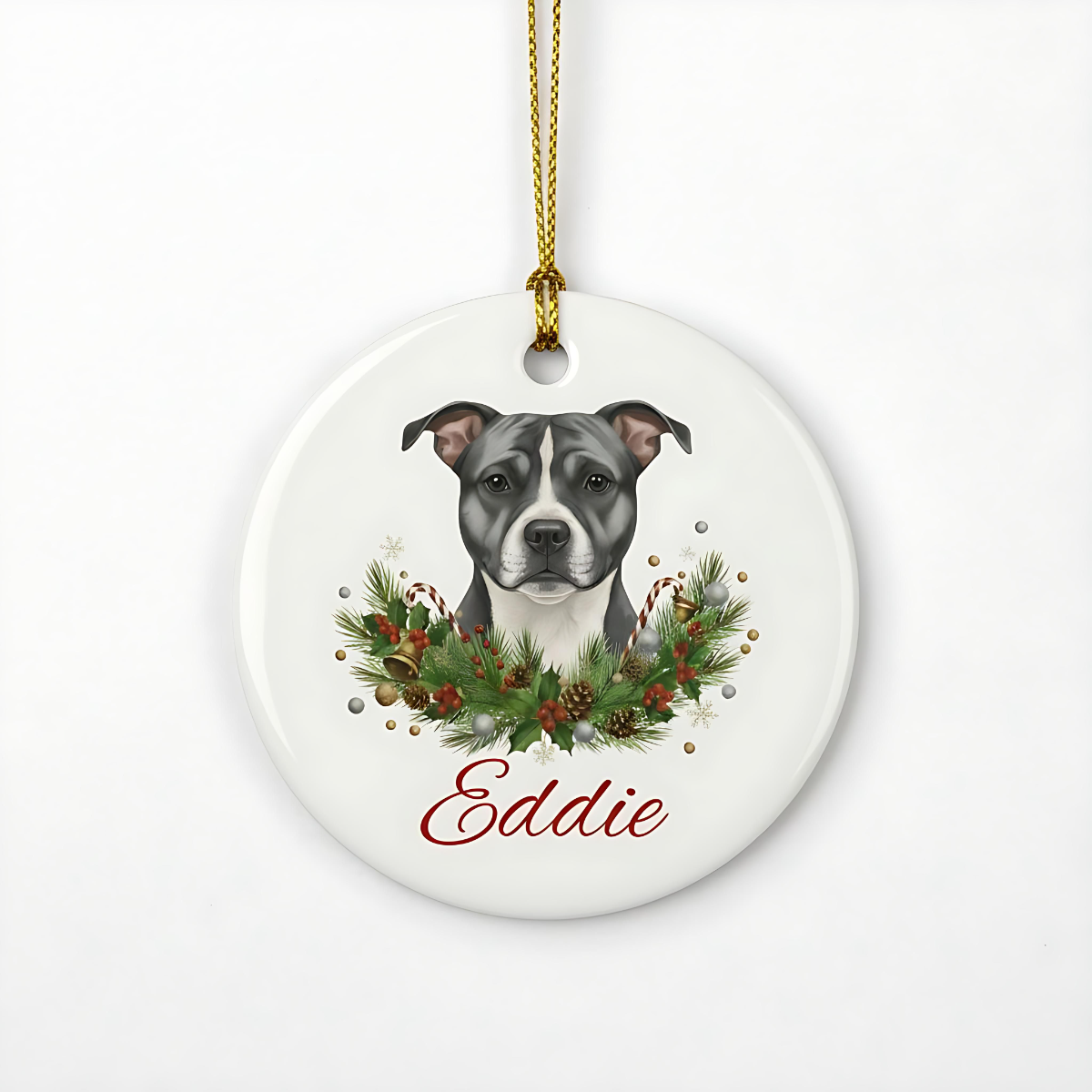 Personalized Staffie Christmas Ornament | Custom Staffordshire Bull Terrier Dog Name Ceramic Keepsake | Staffy Gift
