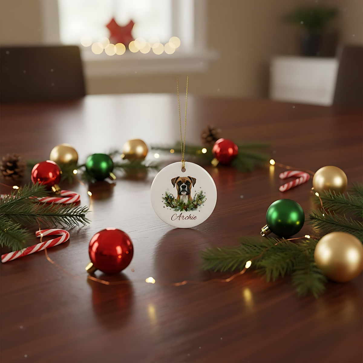 Personalized Boxer Christmas Ornament | Custom Boxer Dog Name Ceramic Keepsake | Boxer Gift for Dog Lovers