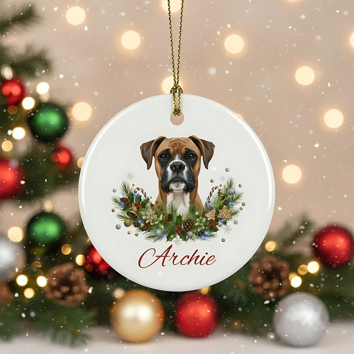 Personalized Boxer Christmas Ornament | Custom Boxer Dog Name Ceramic Keepsake | Boxer Gift for Dog Lovers