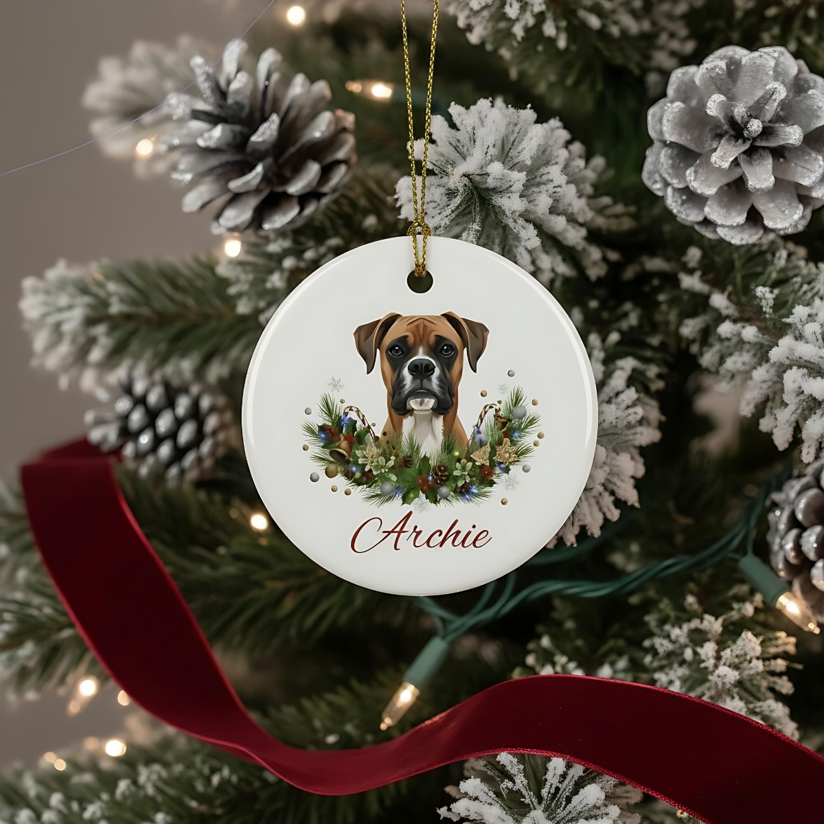 Personalized Boxer Christmas Ornament | Custom Boxer Dog Name Ceramic Keepsake | Boxer Gift for Dog Lovers