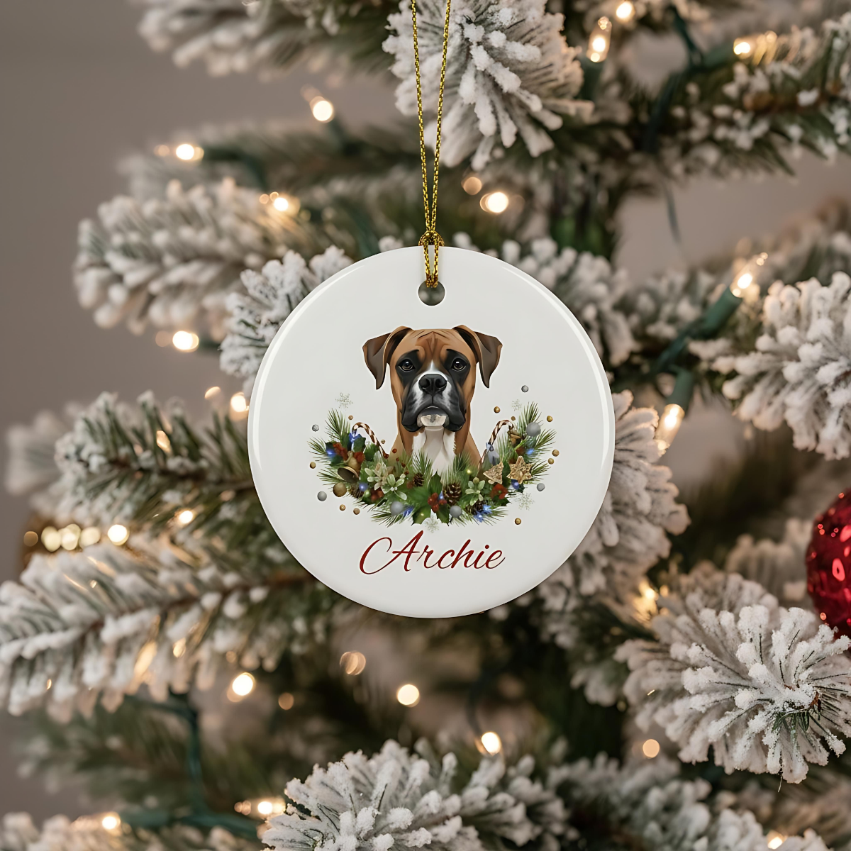 Personalized Boxer Christmas Ornament | Custom Boxer Dog Name Ceramic Keepsake | Boxer Gift for Dog Lovers
