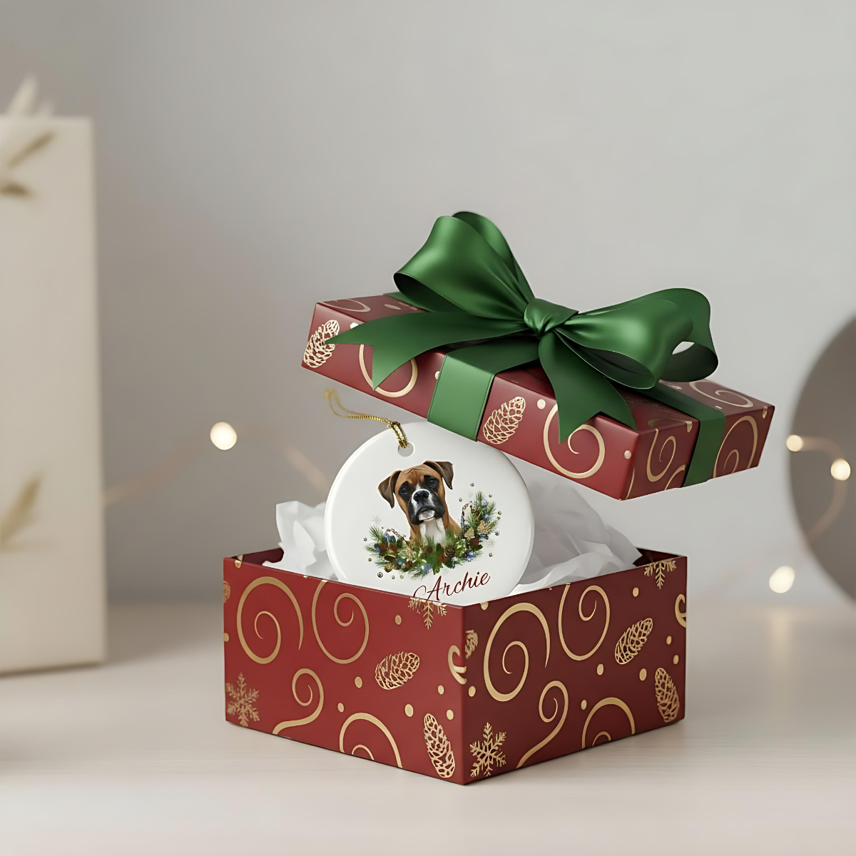 Personalized Boxer Christmas Ornament | Custom Boxer Dog Name Ceramic Keepsake | Boxer Gift for Dog Lovers