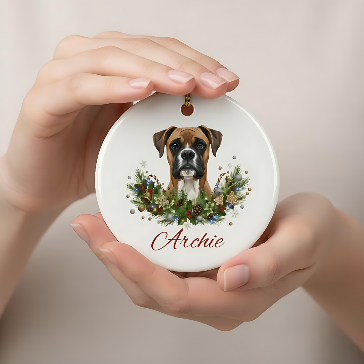 Personalized Boxer Christmas Ornament | Custom Boxer Dog Name Ceramic Keepsake | Boxer Gift for Dog Lovers