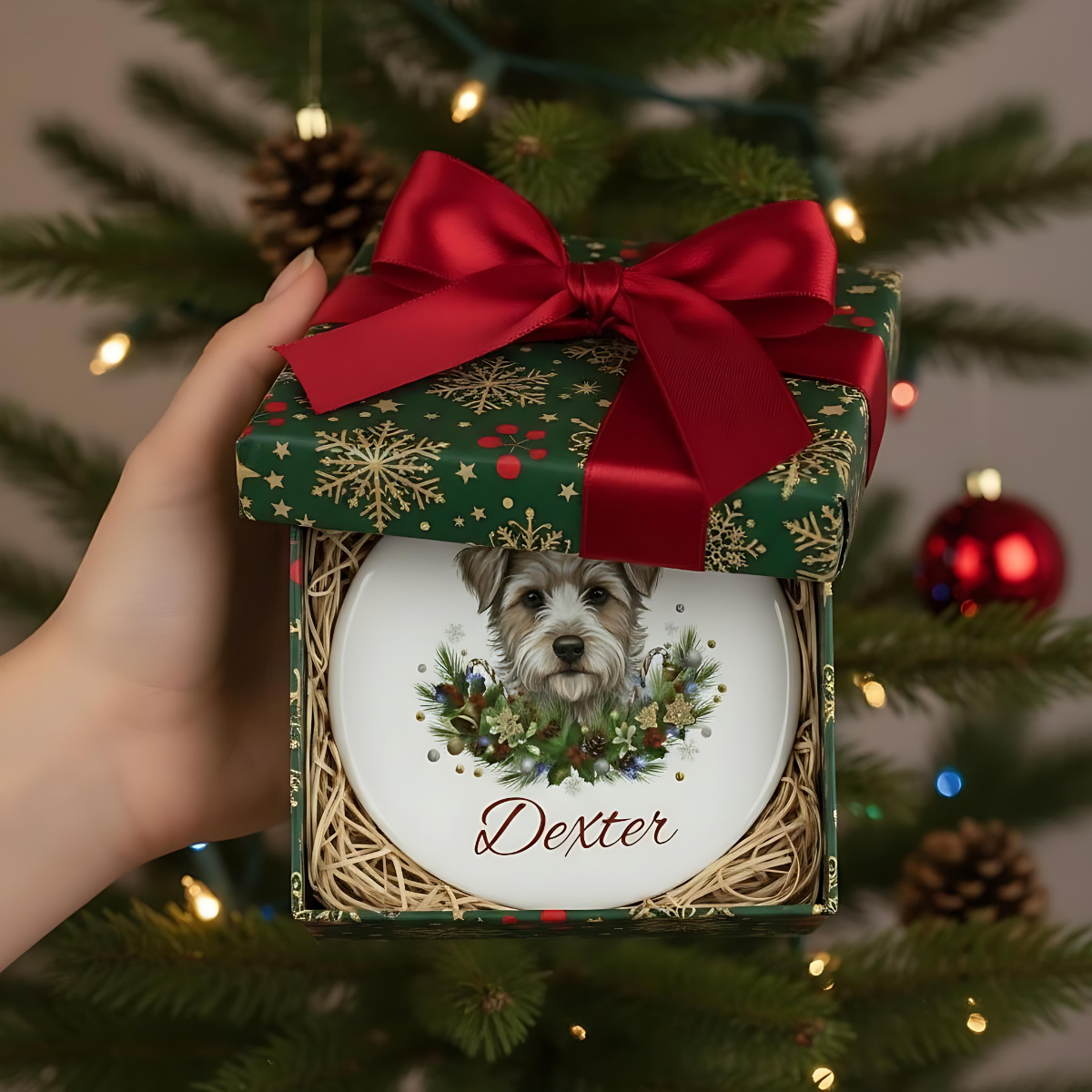 Personalized Terrier Christmas Ornament | Custom Terrier Dog Name Ceramic Keepsake | Terrier Gift for Dog Lovers