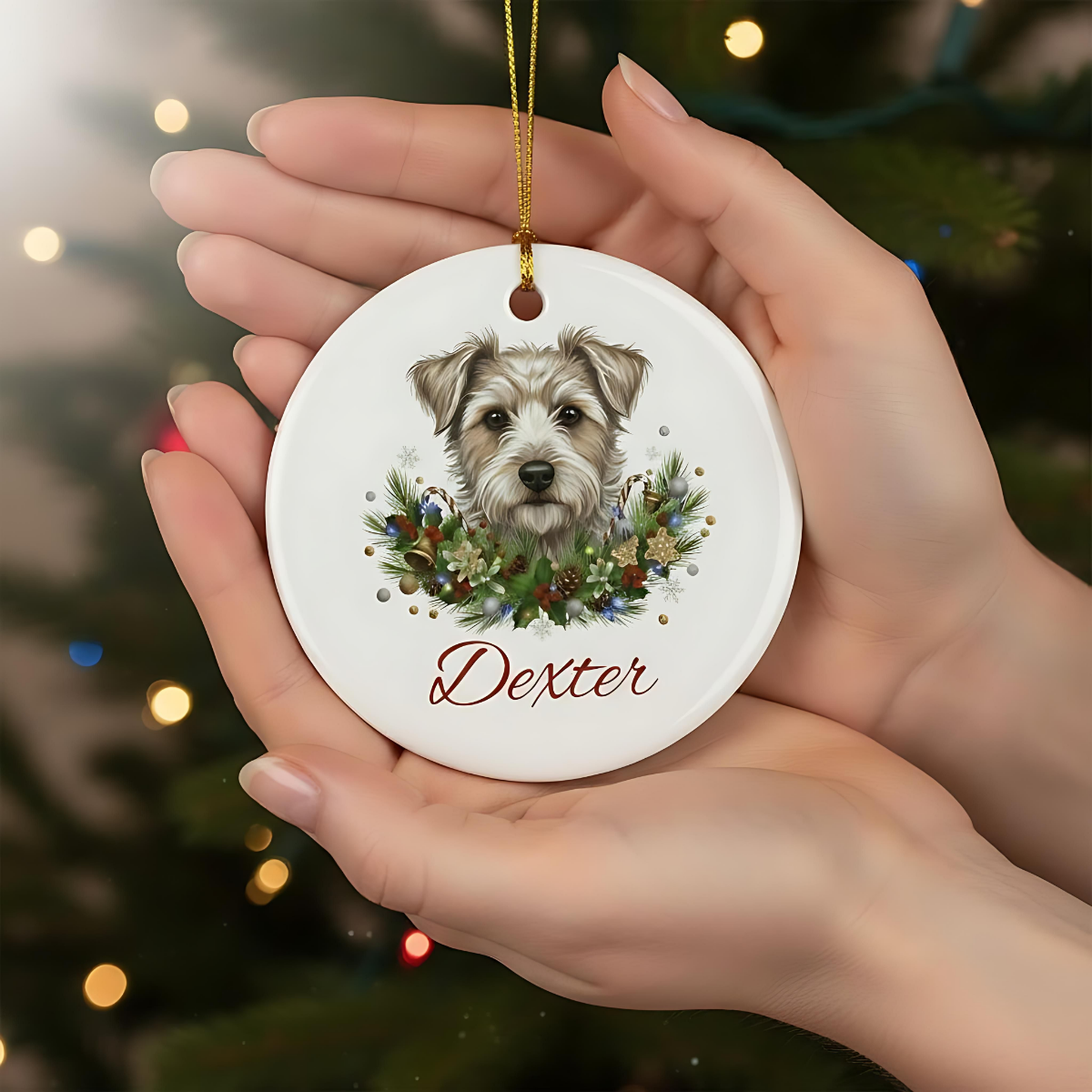 Personalized Terrier Christmas Ornament | Custom Terrier Dog Name Ceramic Keepsake | Terrier Gift for Dog Lovers