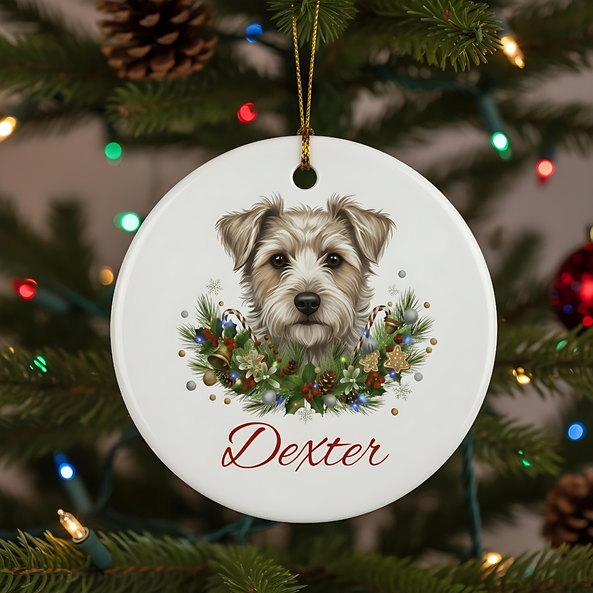 Personalized Terrier Christmas Ornament | Custom Terrier Dog Name Ceramic Keepsake | Terrier Gift for Dog Lovers