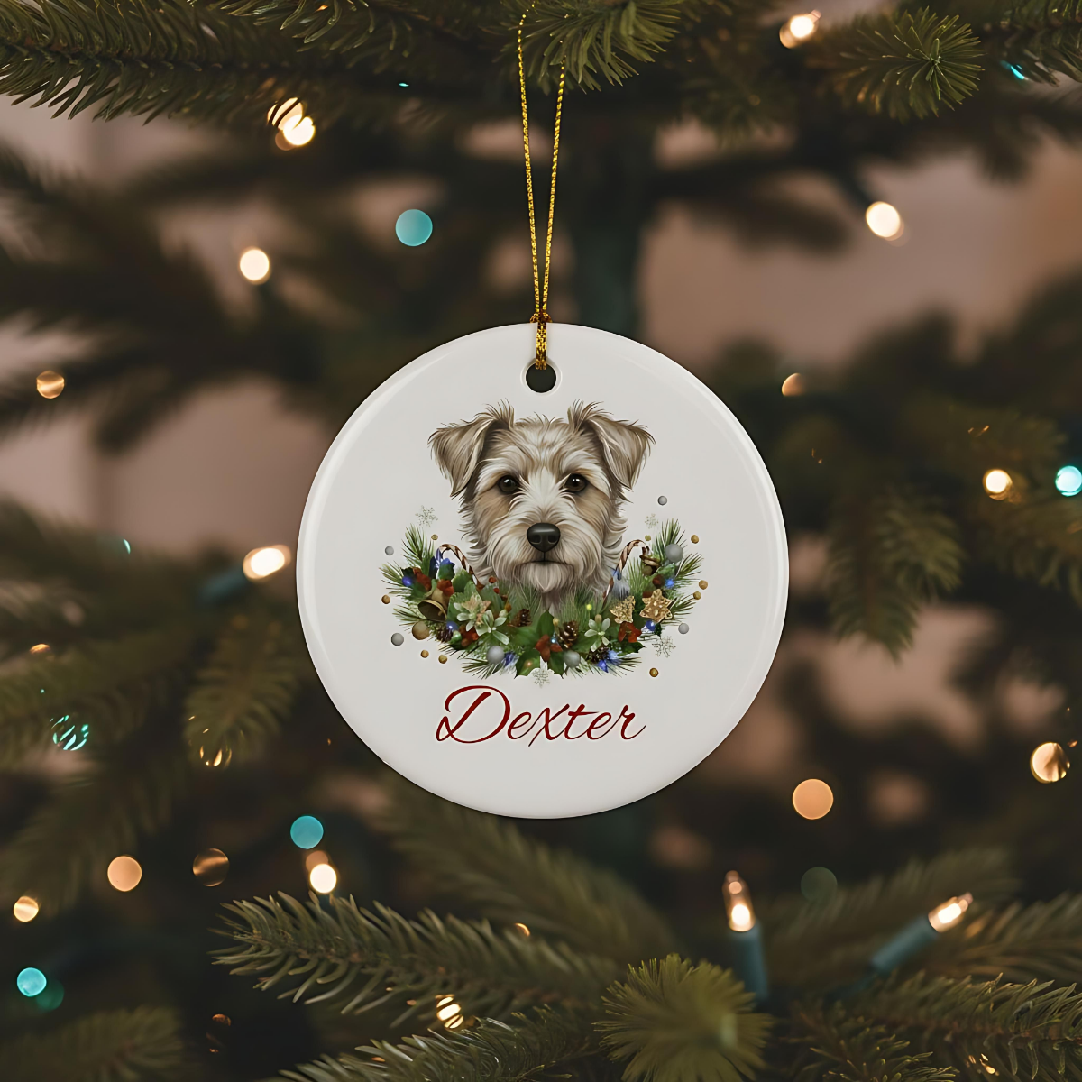 Personalized Terrier Christmas Ornament | Custom Terrier Dog Name Ceramic Keepsake | Terrier Gift for Dog Lovers