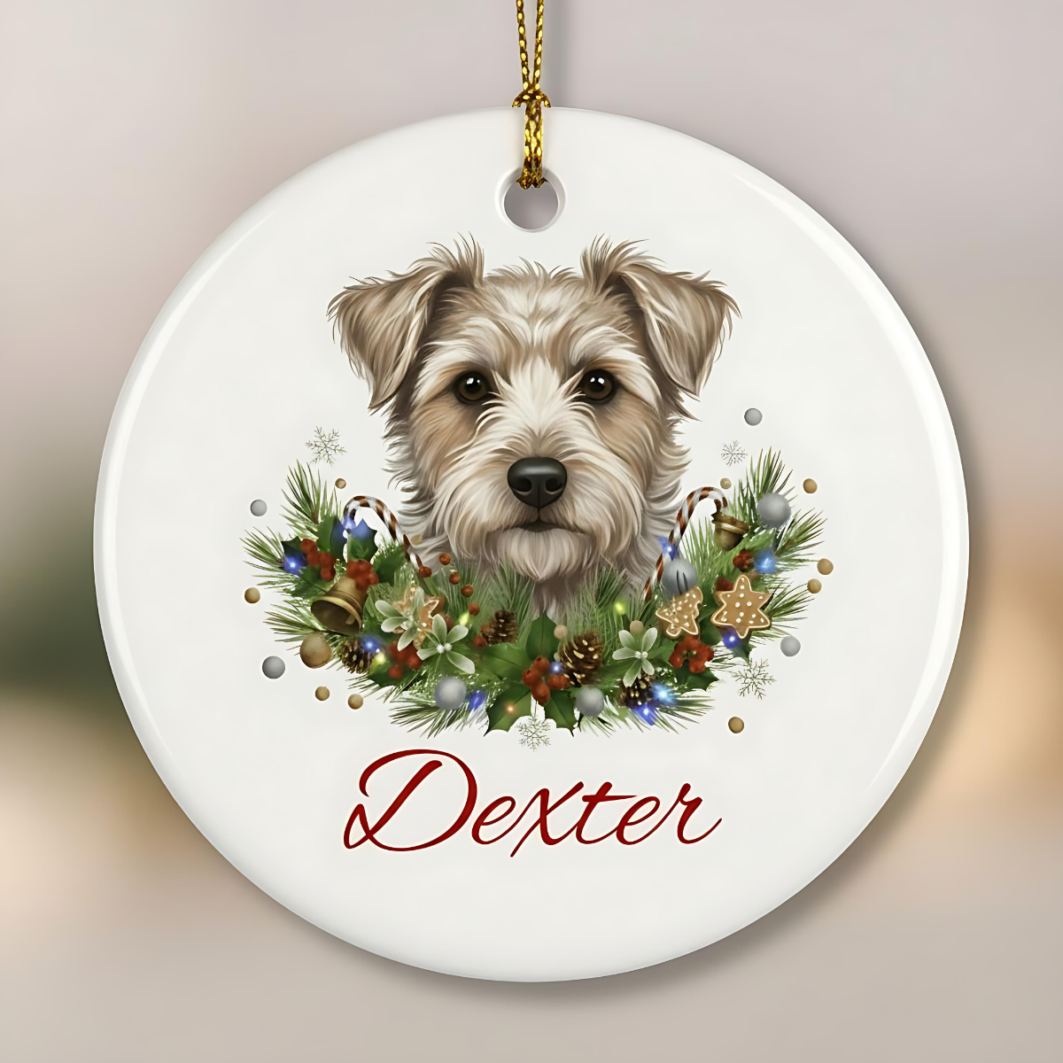Personalized Terrier Christmas Ornament | Custom Terrier Dog Name Ceramic Keepsake | Terrier Gift for Dog Lovers