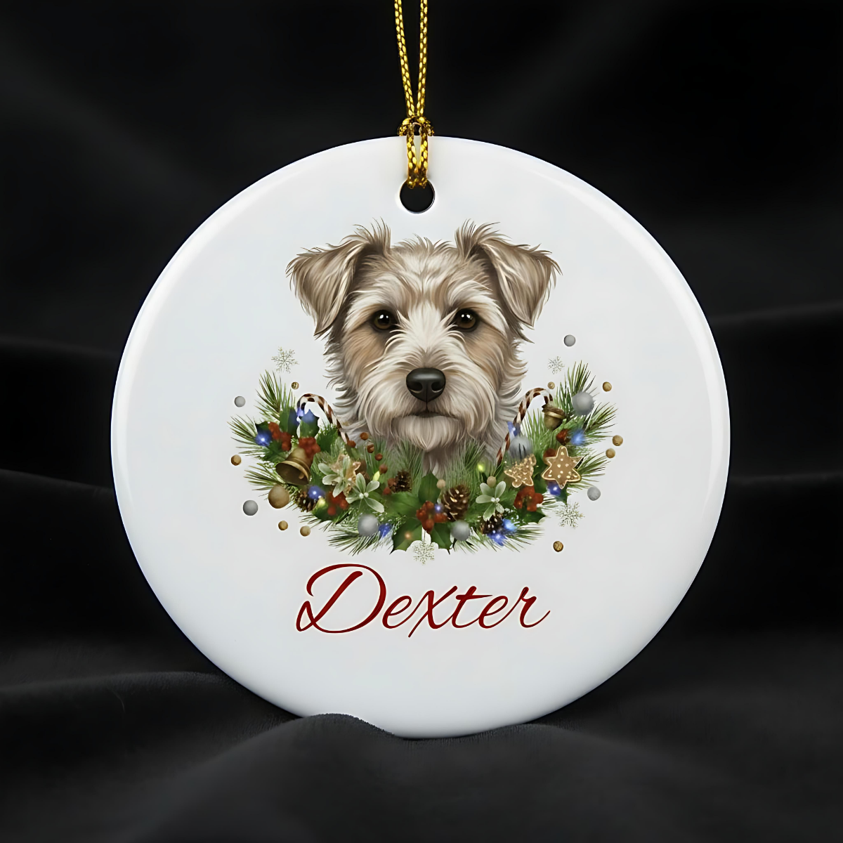 Personalized Terrier Christmas Ornament | Custom Terrier Dog Name Ceramic Keepsake | Terrier Gift for Dog Lovers