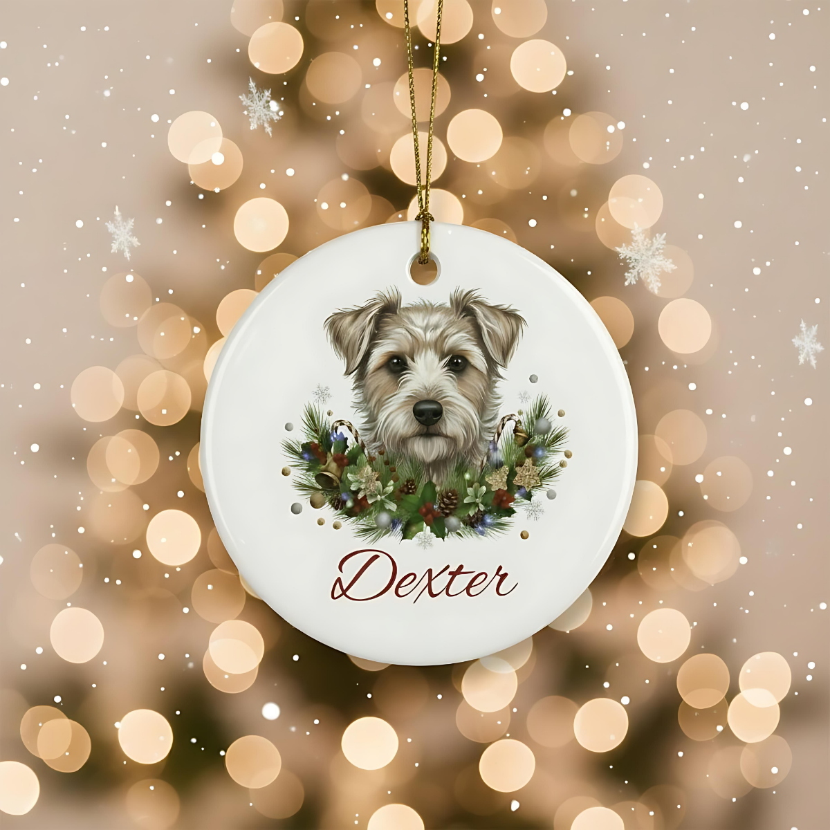 Personalized Terrier Christmas Ornament | Custom Terrier Dog Name Ceramic Keepsake | Terrier Gift for Dog Lovers