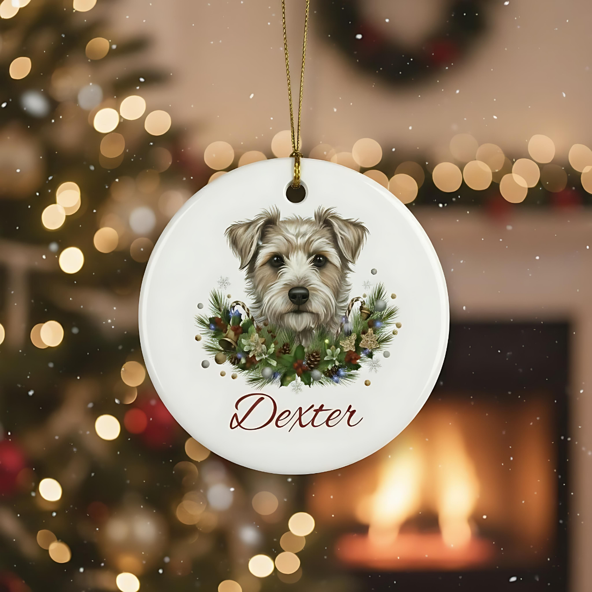 Personalized Terrier Christmas Ornament | Custom Terrier Dog Name Ceramic Keepsake | Terrier Gift for Dog Lovers