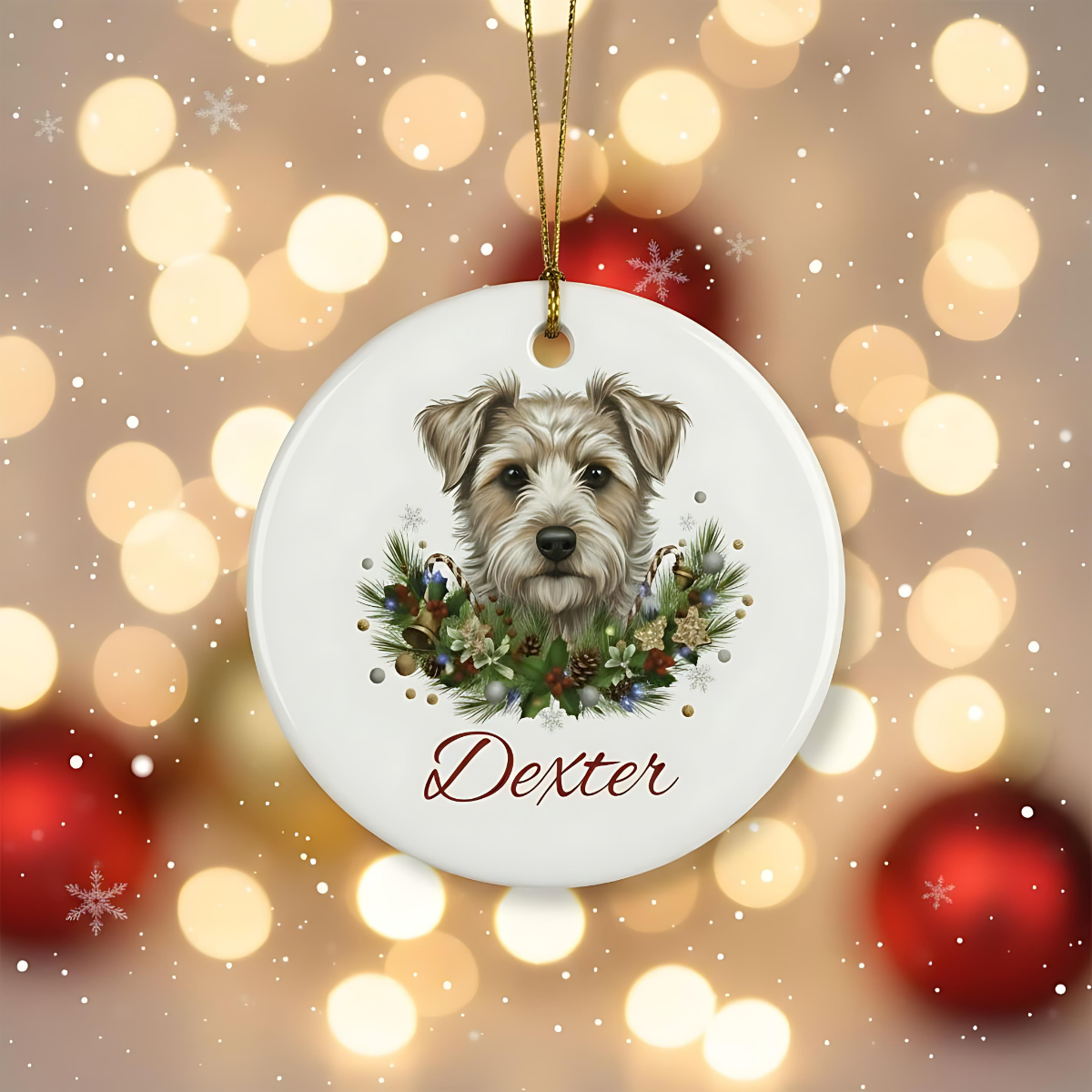 Personalized Terrier Christmas Ornament | Custom Terrier Dog Name Ceramic Keepsake | Terrier Gift for Dog Lovers