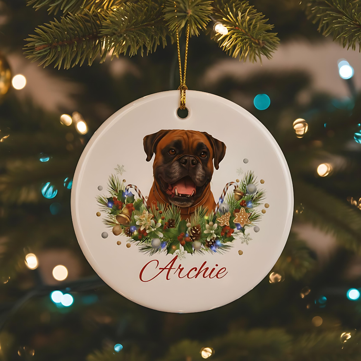 Personalized Boxer Christmas Ornament | Custom Boxer Dog Name Ceramic Keepsake | Boxer Gift for Dog Lovers