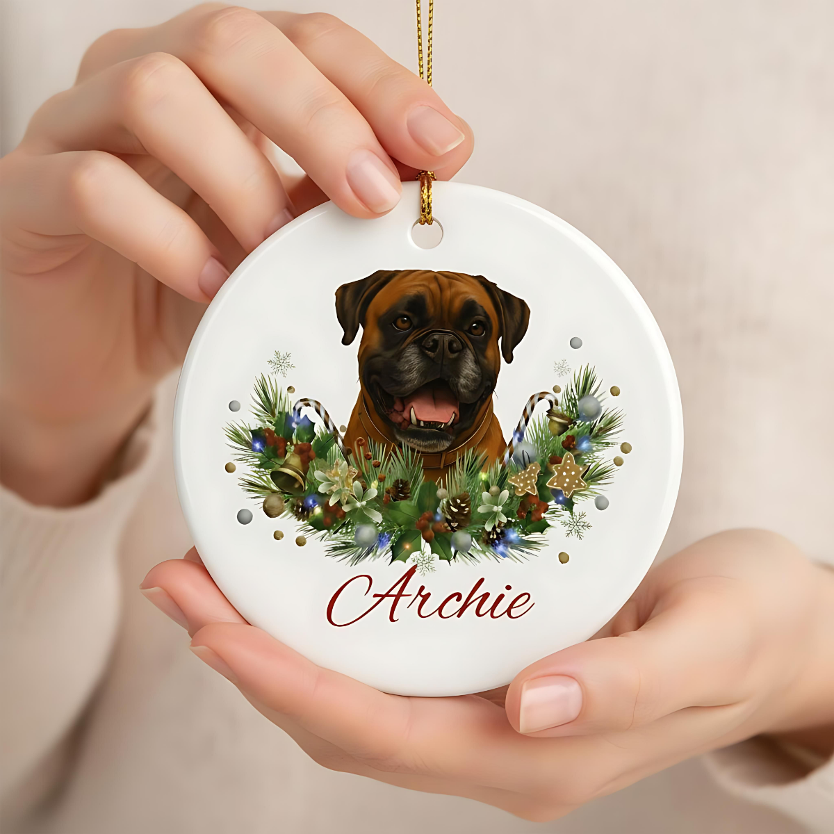 Personalized Boxer Christmas Ornament | Custom Boxer Dog Name Ceramic Keepsake | Boxer Gift for Dog Lovers