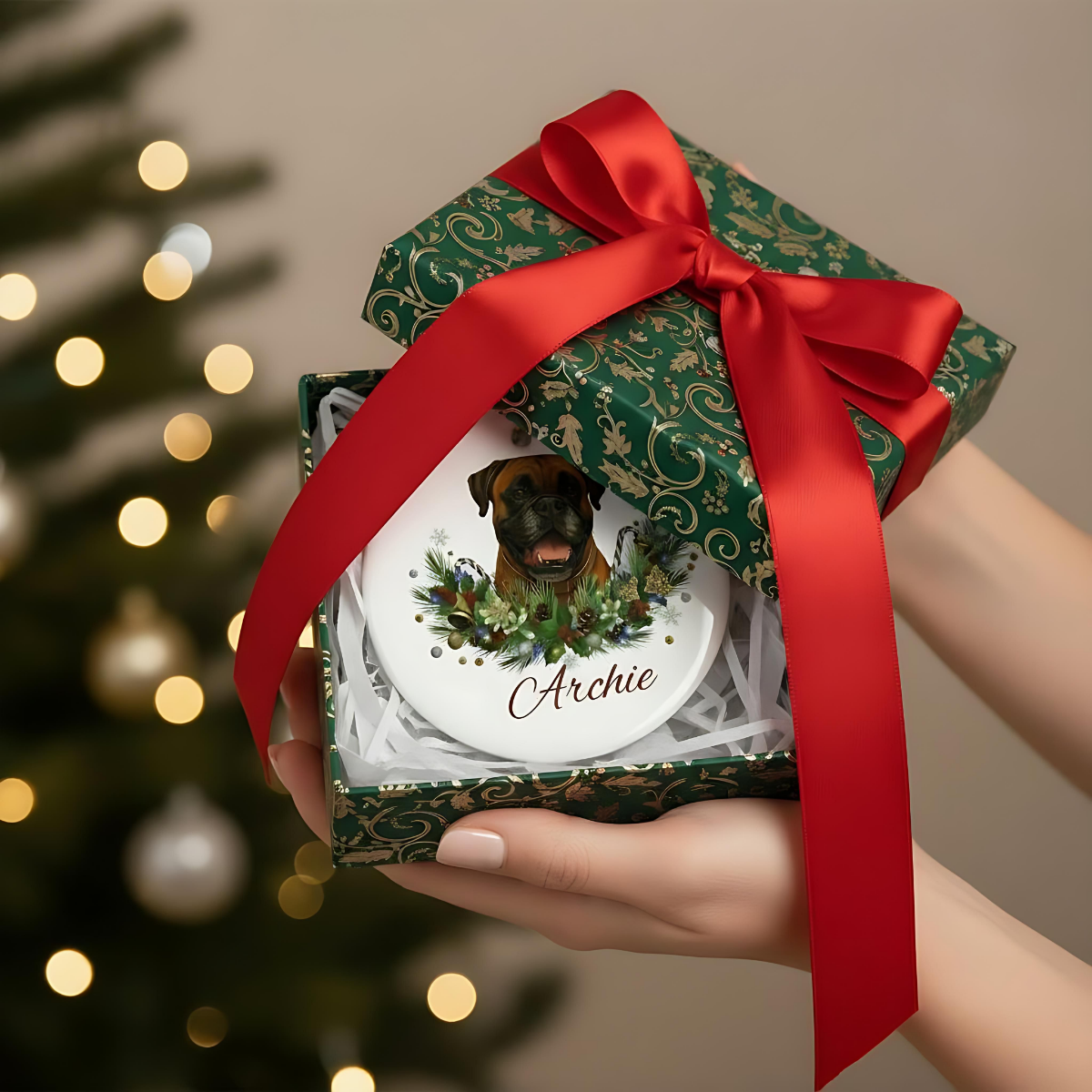 Personalized Boxer Christmas Ornament | Custom Boxer Dog Name Ceramic Keepsake | Boxer Gift for Dog Lovers