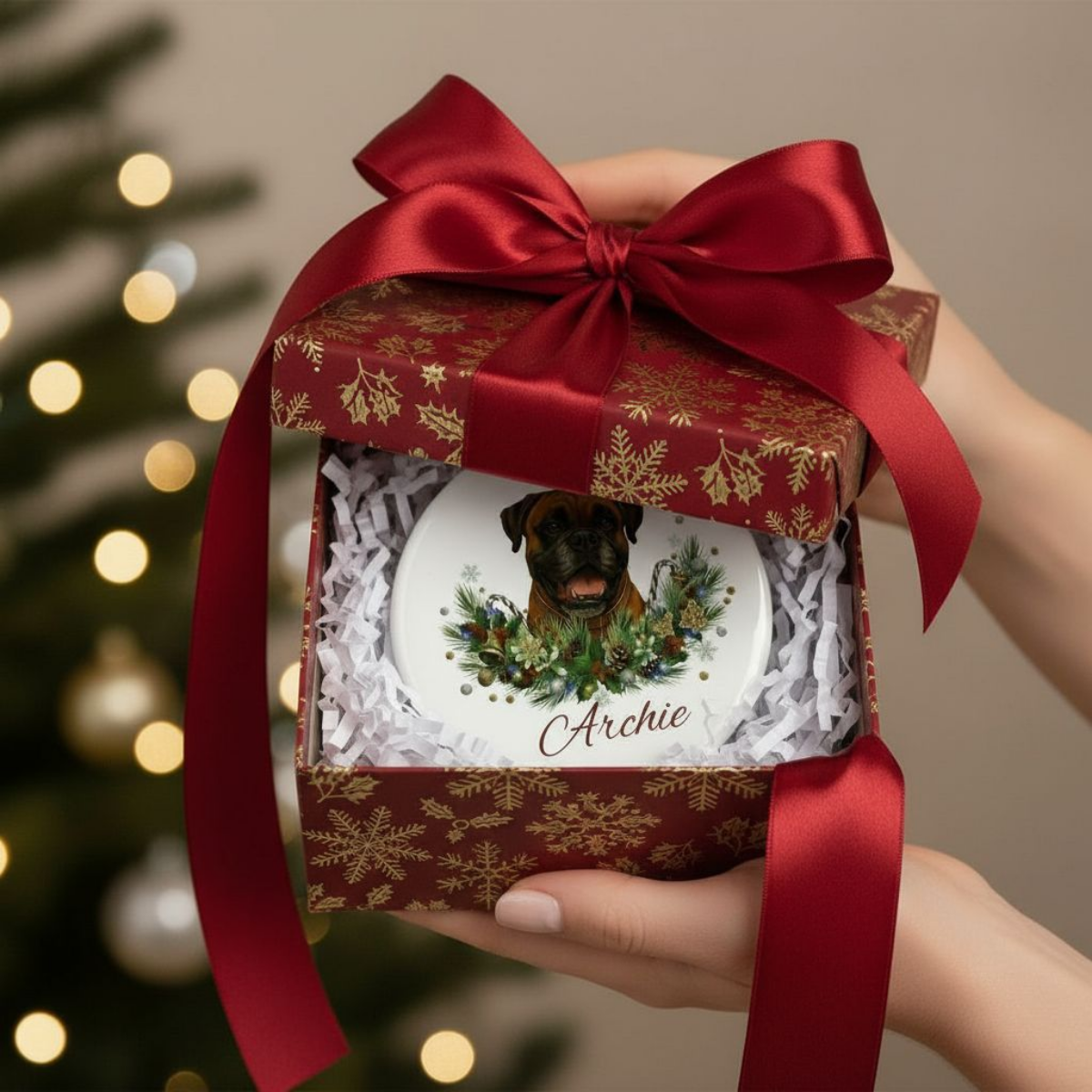 Personalized Boxer Christmas Ornament | Custom Boxer Dog Name Ceramic Keepsake | Boxer Gift for Dog Lovers