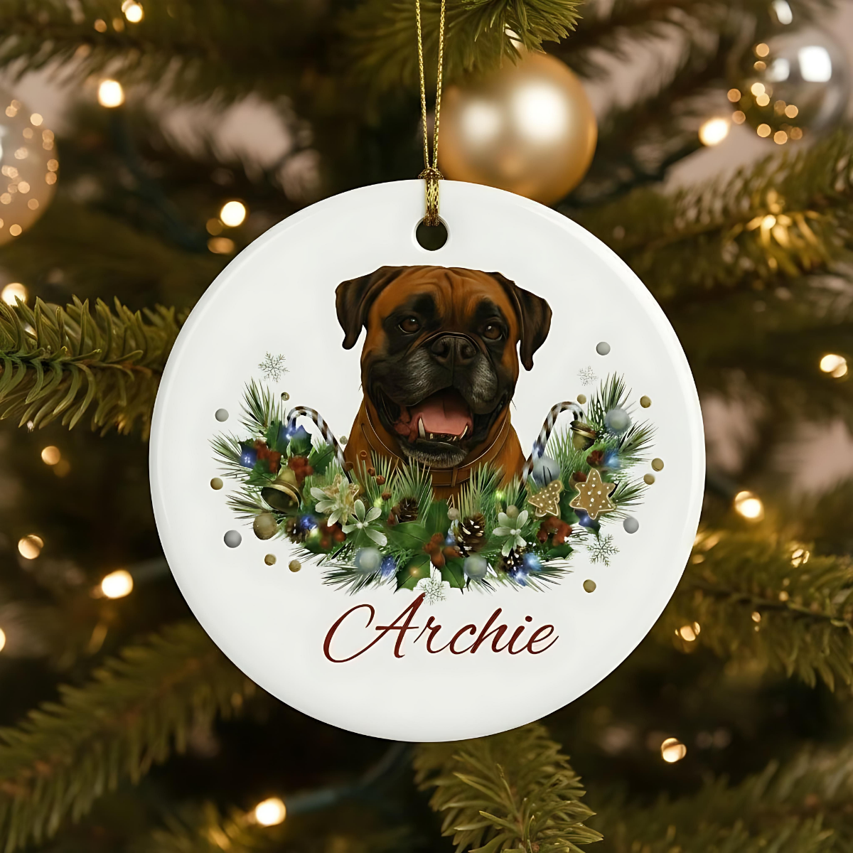 Personalized Boxer Christmas Ornament | Custom Boxer Dog Name Ceramic Keepsake | Boxer Gift for Dog Lovers