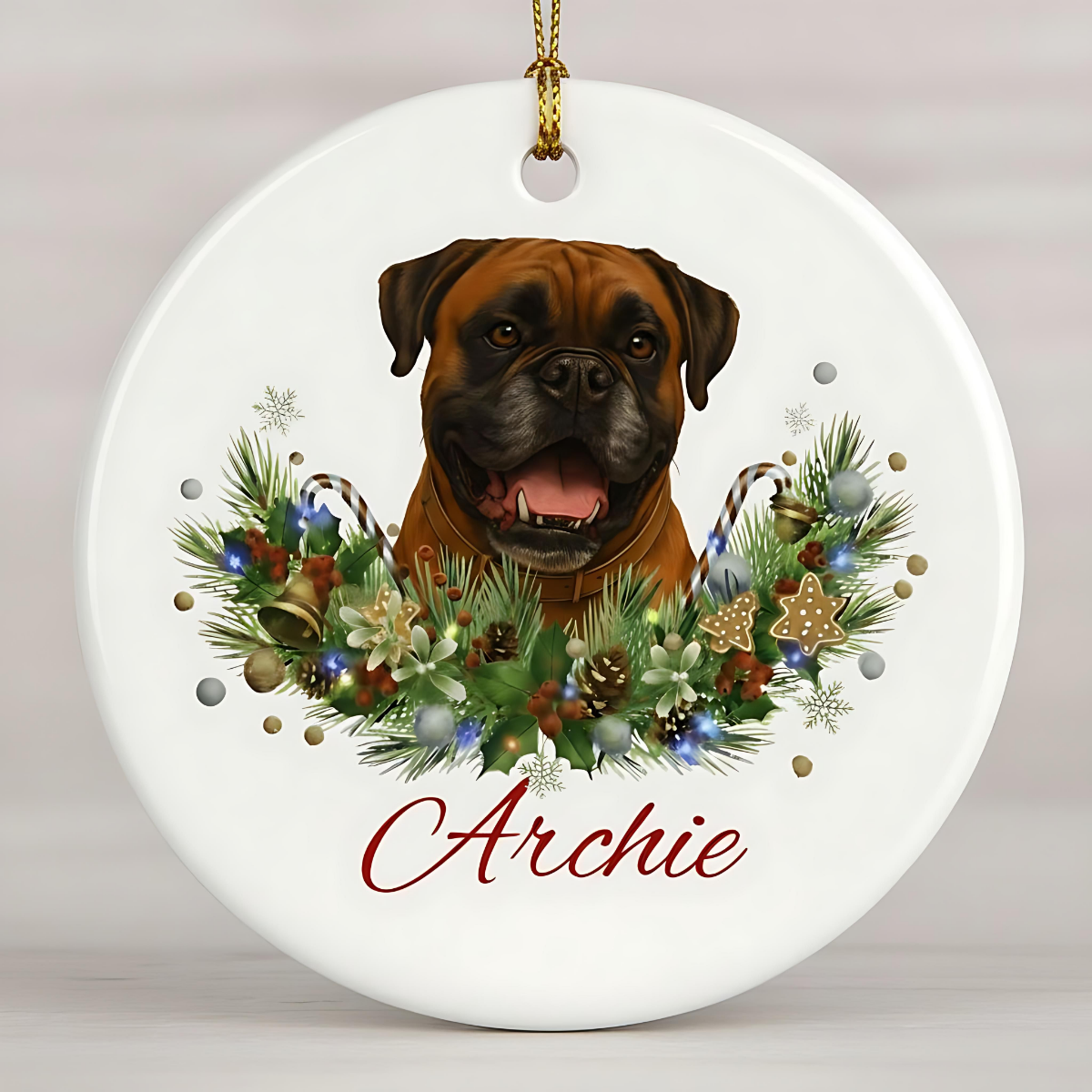 Personalized Boxer Christmas Ornament | Custom Boxer Dog Name Ceramic Keepsake | Boxer Gift for Dog Lovers