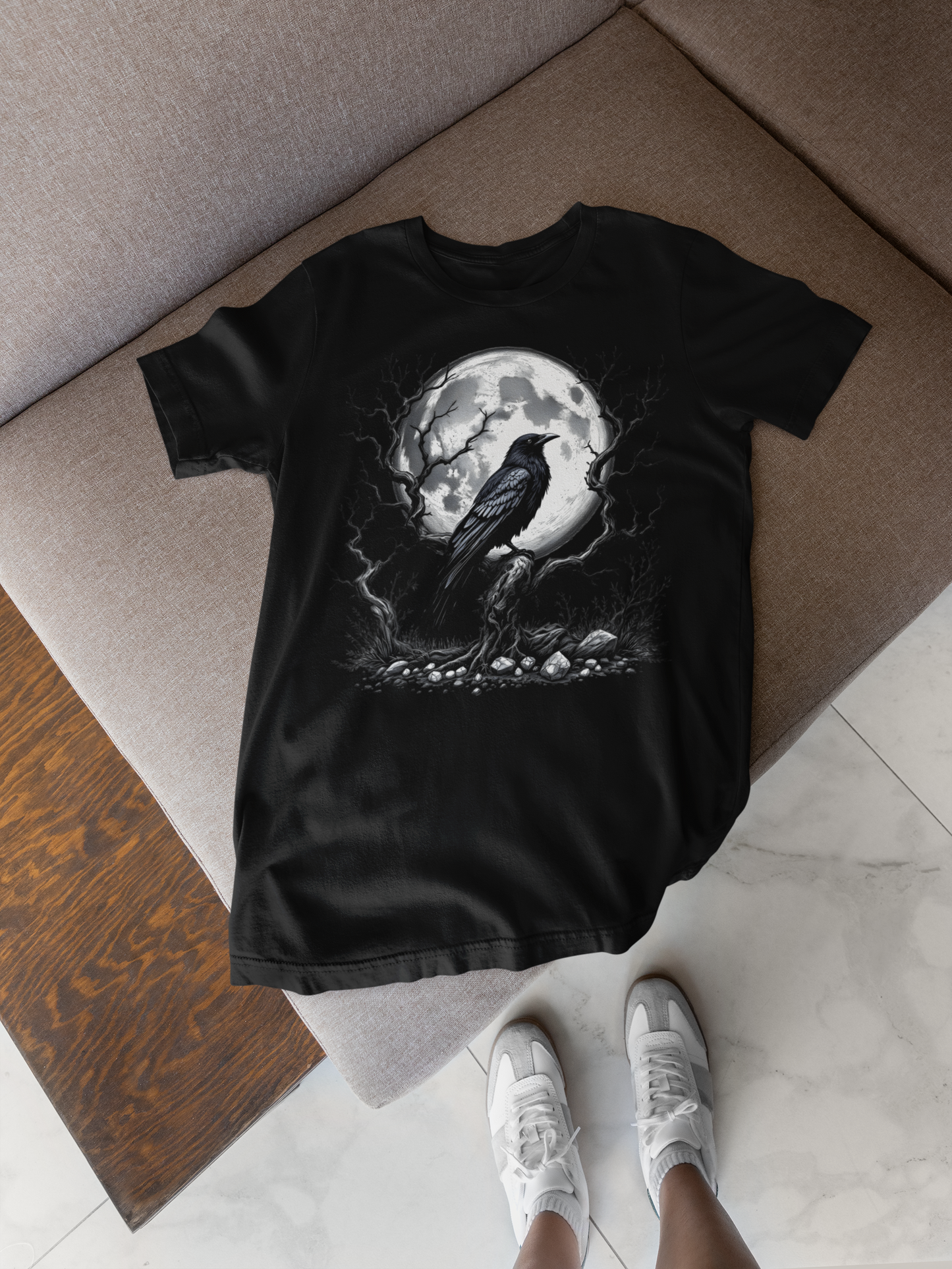 Moonlit Raven Shirt, Raven T Shirt, Black Crow Tee, Crows T Shirt, Pagan Shirt.