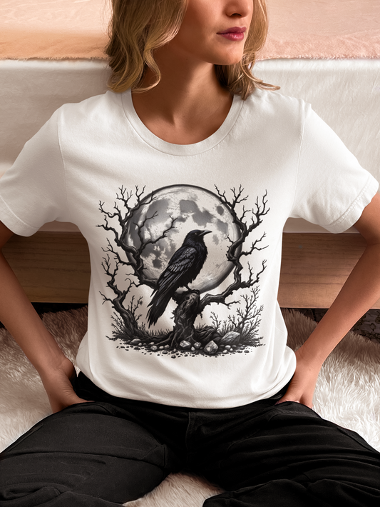 Moonlit Raven Shirt, Raven T Shirt, Black Crow Tee, Crows T Shirt, Pagan Shirt.