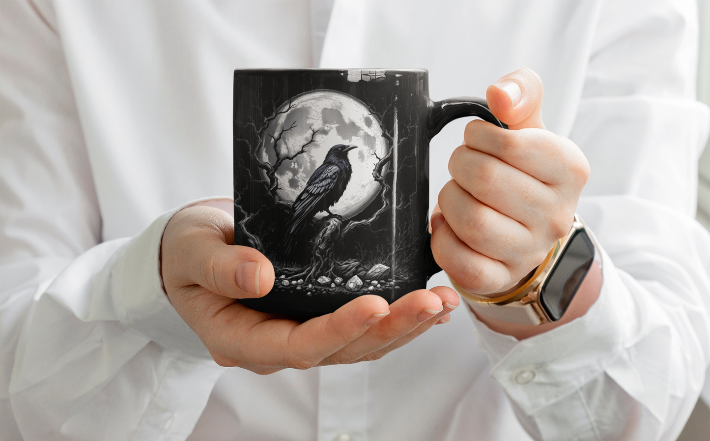 Gothic Raven Black Mug, Witchy 15oz Coffee Cup, Raven Mug, Gothic Coffee Mug, Witchy Mugs, Moon Mug, Raven Gifts