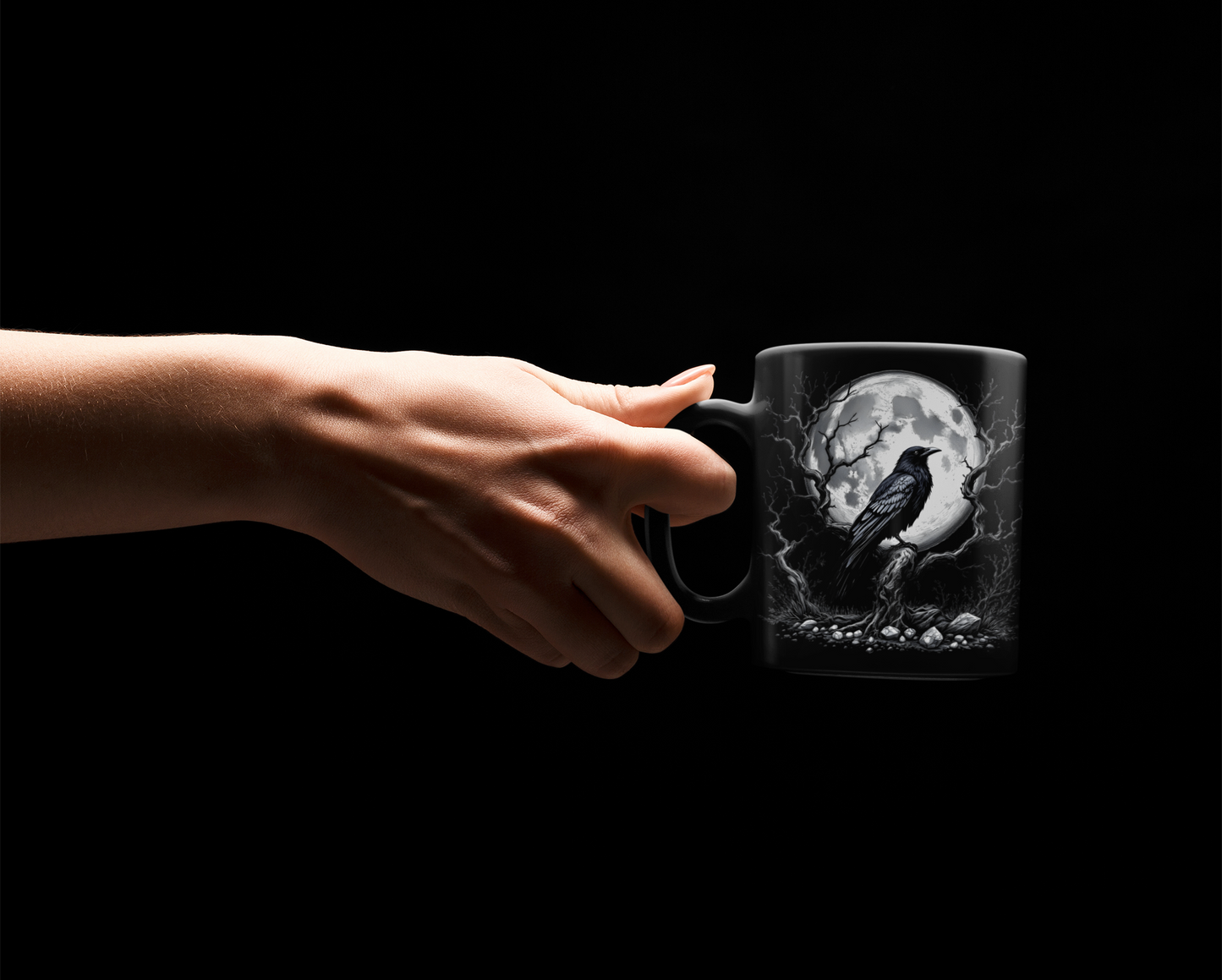 Gothic Raven Black Mug, Witchy 15oz Coffee Cup, Raven Mug, Gothic Coffee Mug, Witchy Mugs, Moon Mug, Raven Gifts