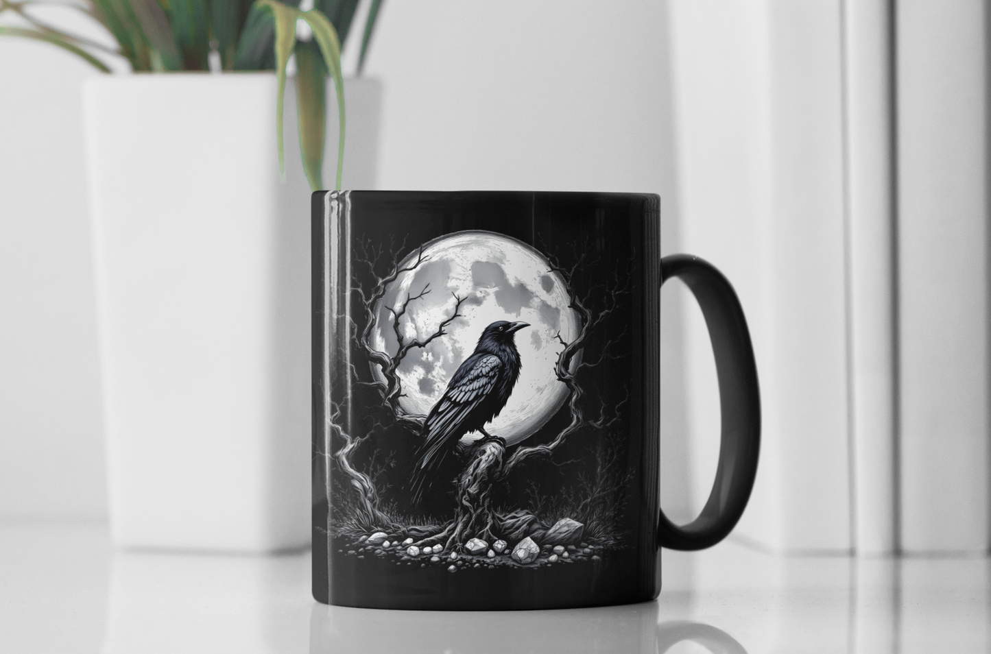Gothic Raven Black Mug, Witchy 15oz Coffee Cup, Raven Mug, Gothic Coffee Mug, Witchy Mugs, Moon Mug, Raven Gifts