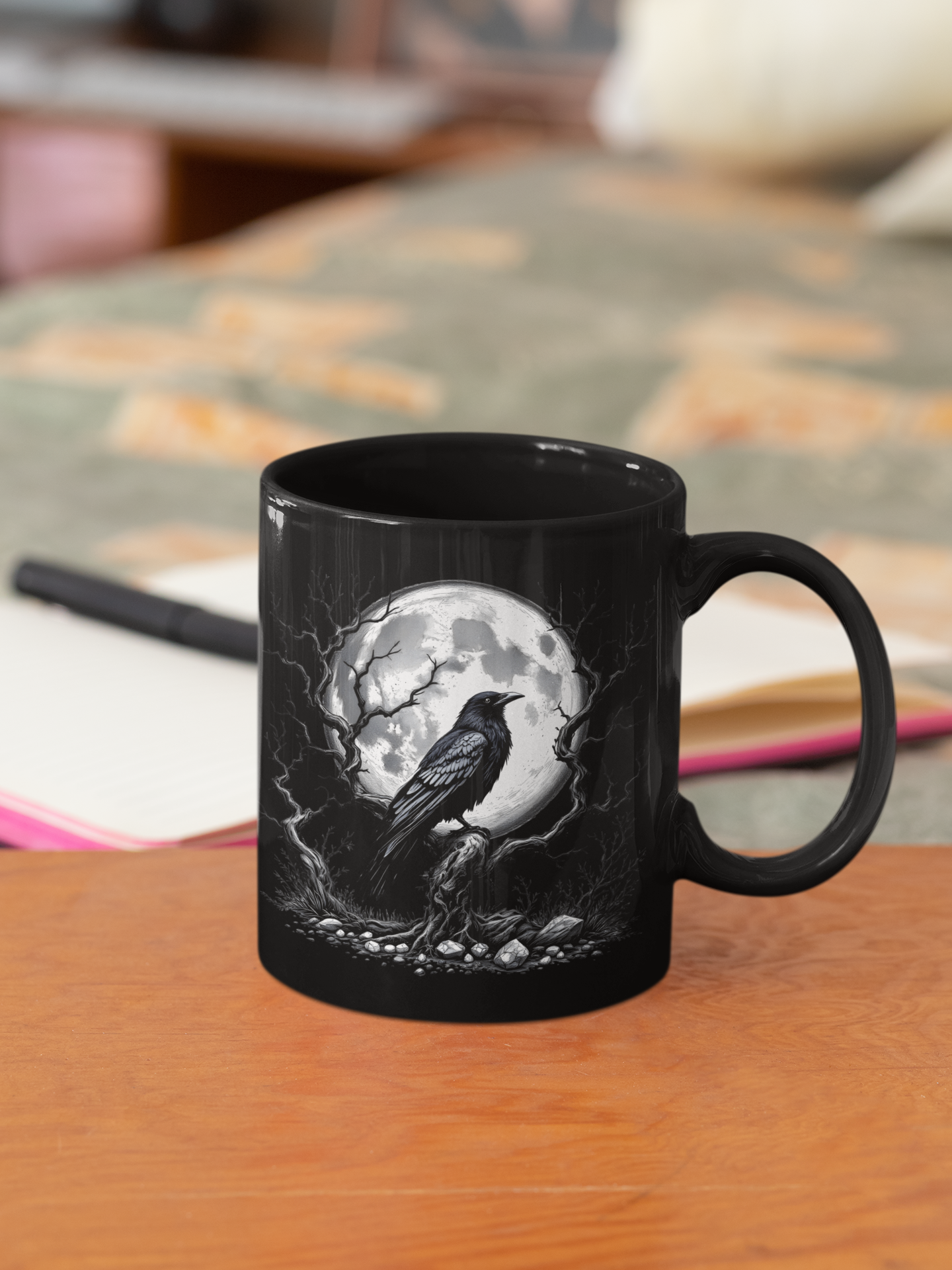 Gothic Raven Black Mug, Witchy 15oz Coffee Cup, Raven Mug, Gothic Coffee Mug, Witchy Mugs, Moon Mug, Raven Gifts
