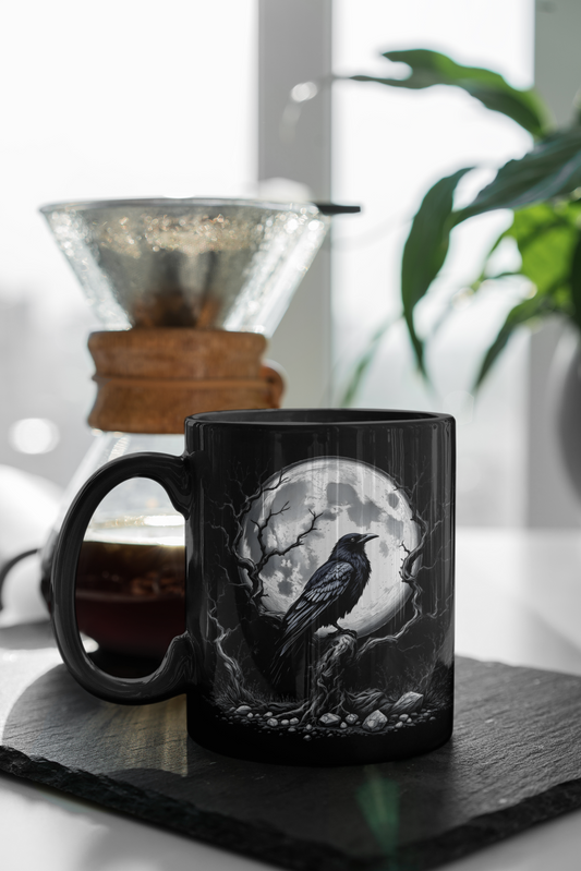 Gothic Raven Black Mug, Witchy 15oz Coffee Cup, Raven Mug, Gothic Coffee Mug, Witchy Mugs, Moon Mug, Raven Gifts
