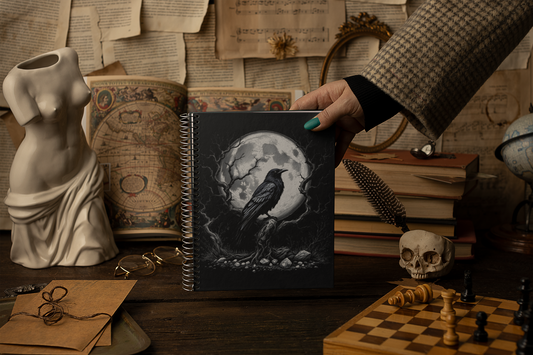 Moonlit Raven Gothic Witchy Notebook, Grimoire Journal, Raven Notebook, Witchy Journal,Whimsigoth Style,Gothic Journal,Spell Book,raven gift