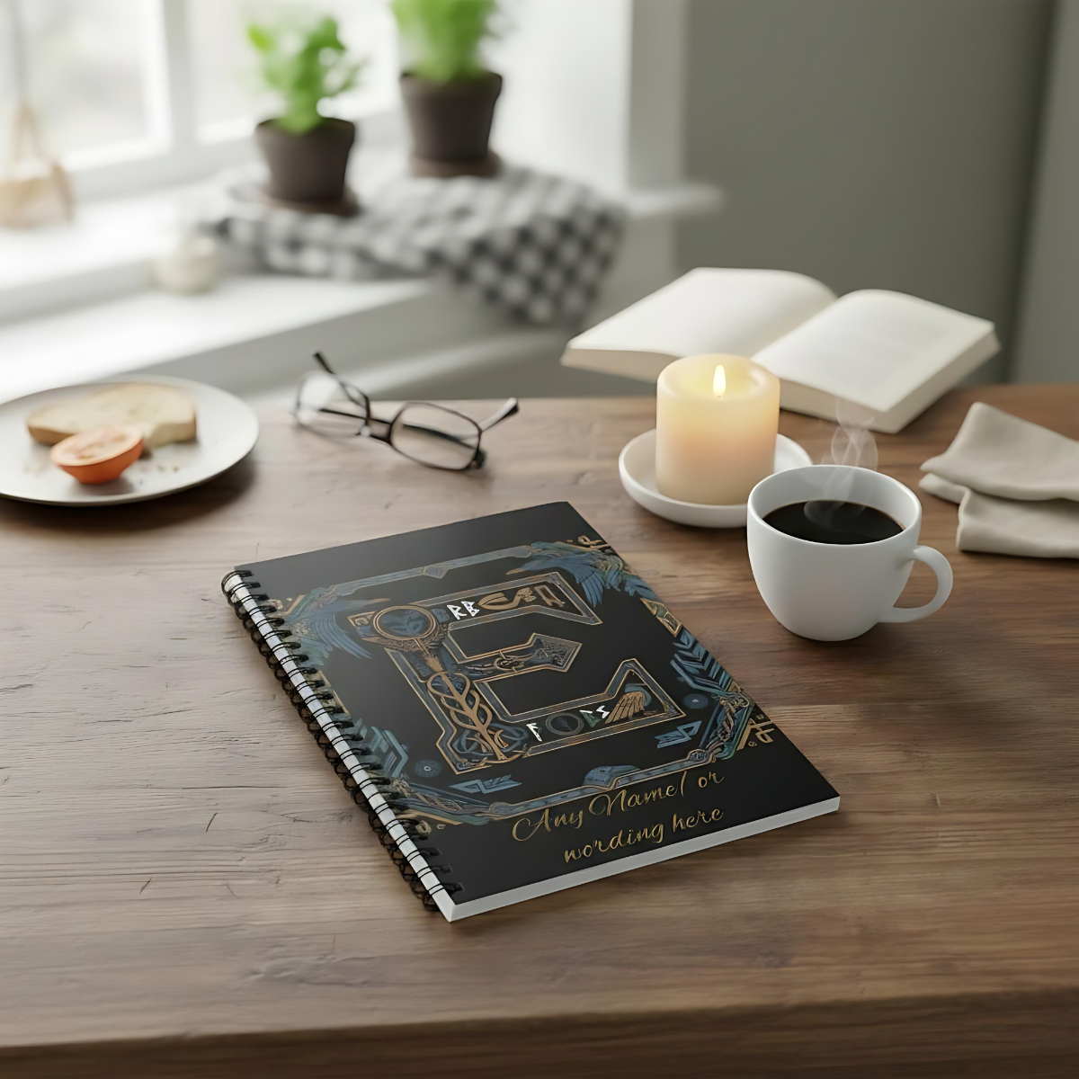 Personalized Norse Witchy Monogram A5 Notebook, Custom Journal,Monogram Notebook, Grimoire Journal, Book Of Shadows, Viking Grimoire Journal