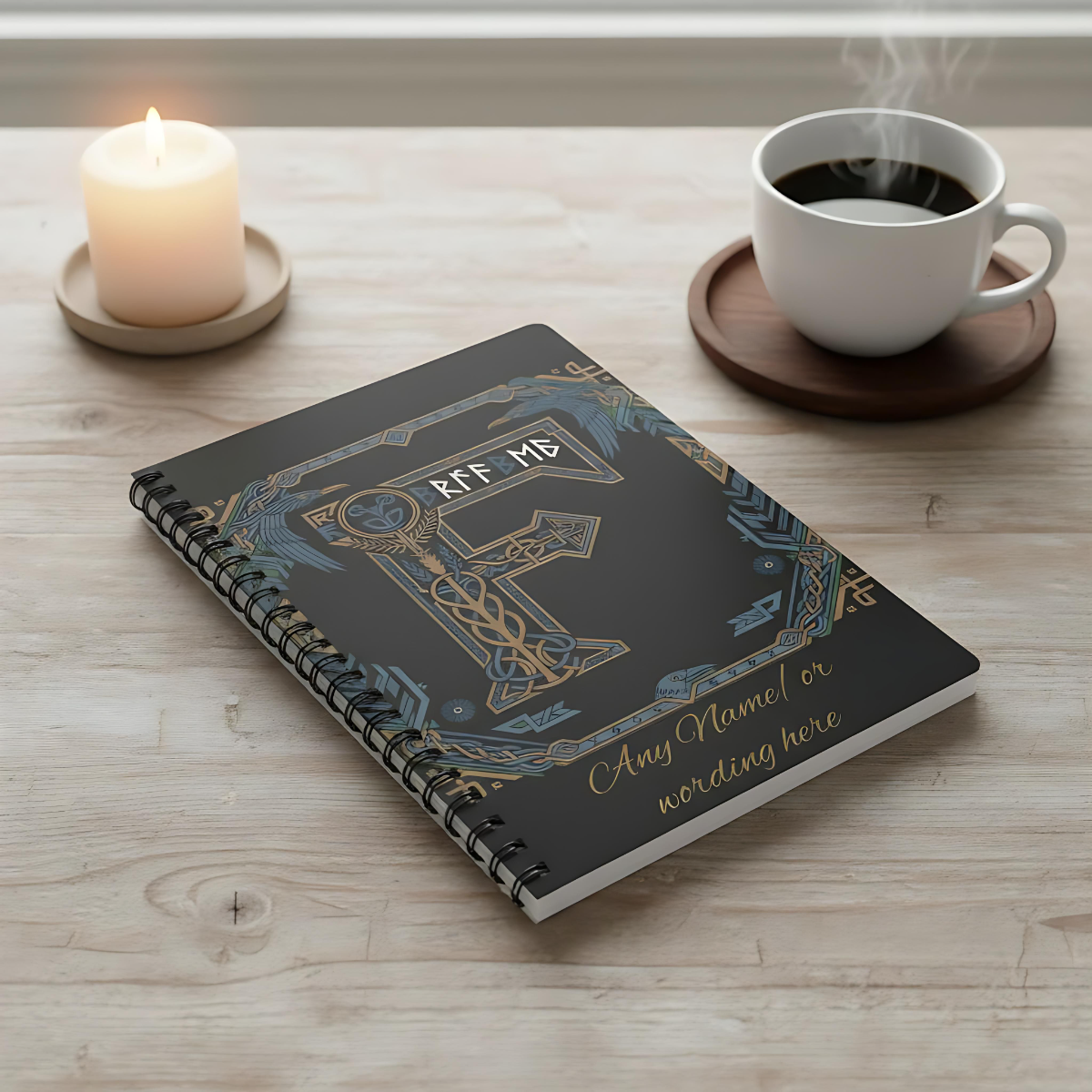 Personalized Norse Witchy Monogram A5 Notebook, Custom Journal,Monogram Notebook, Grimoire Journal, Book Of Shadows, Viking Grimoire Journal