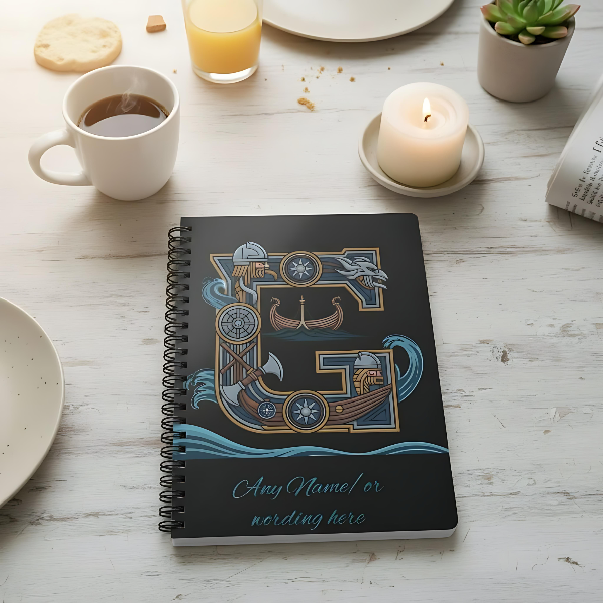 Personalized Norse Witchy Monogram A5 Notebook, Custom Journal,Monogram Notebook, Grimoire Journal, Book Of Shadows, Viking Grimoire Journal